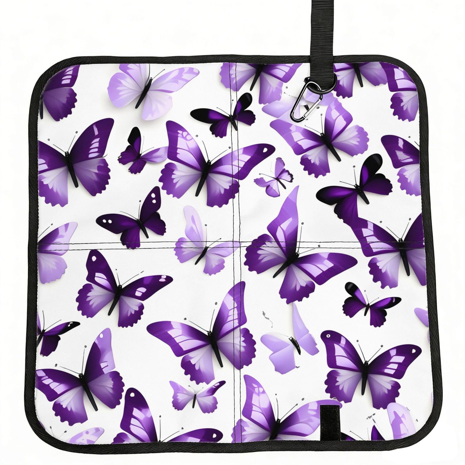 NImongt White Purple Butterflies Print Portable Chair Pad Foldable Seat Cushion Outdoor Seating Office Picnic Camping