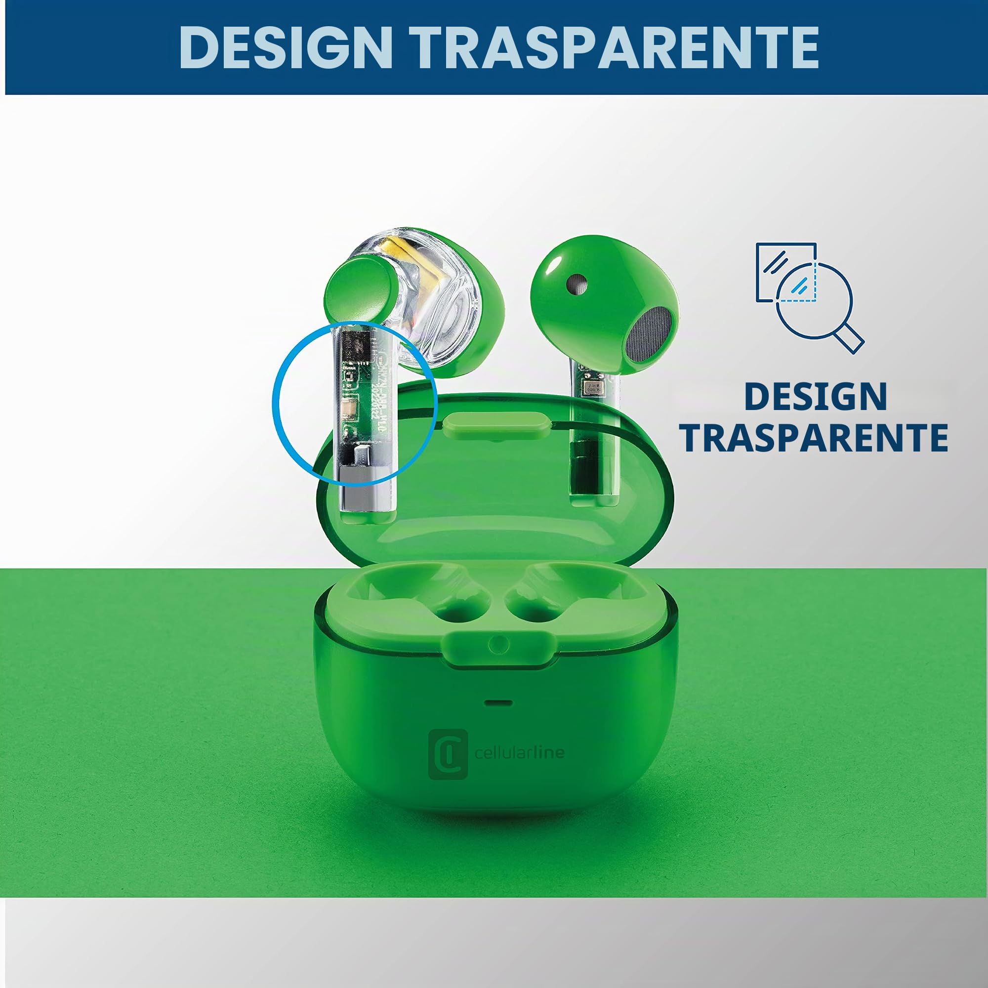 cellularline | FINE Trasparente | Auricolari Bluetooth TWS Wireless In-Ear a Capsula con Custodia di Ricarica - Play time di 10 ore - Fast Pairing - Controlli touch e Auto Pairing