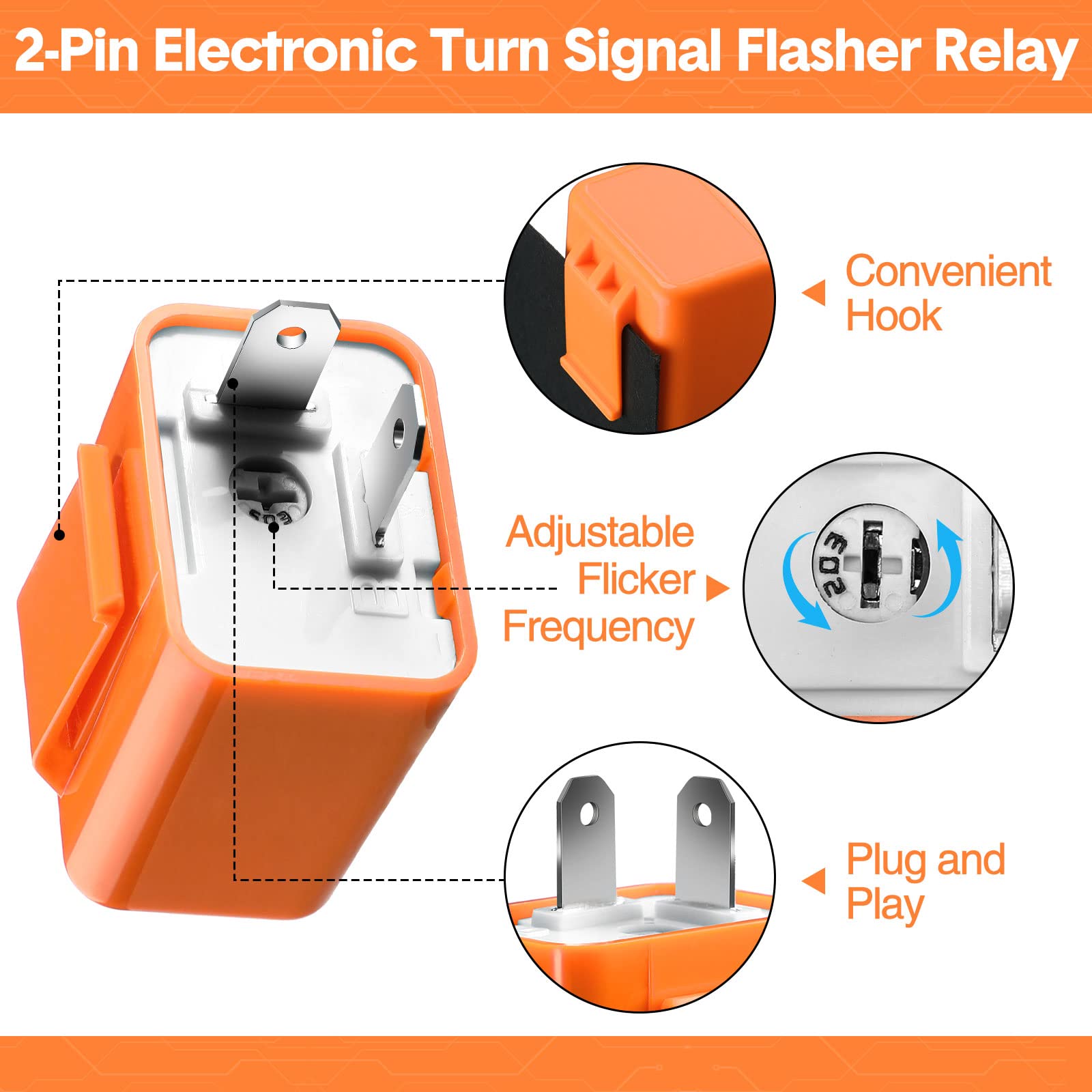 MODOU - 2 Stück 12V 2 Pin Orange Blinkrelais Einstellbares