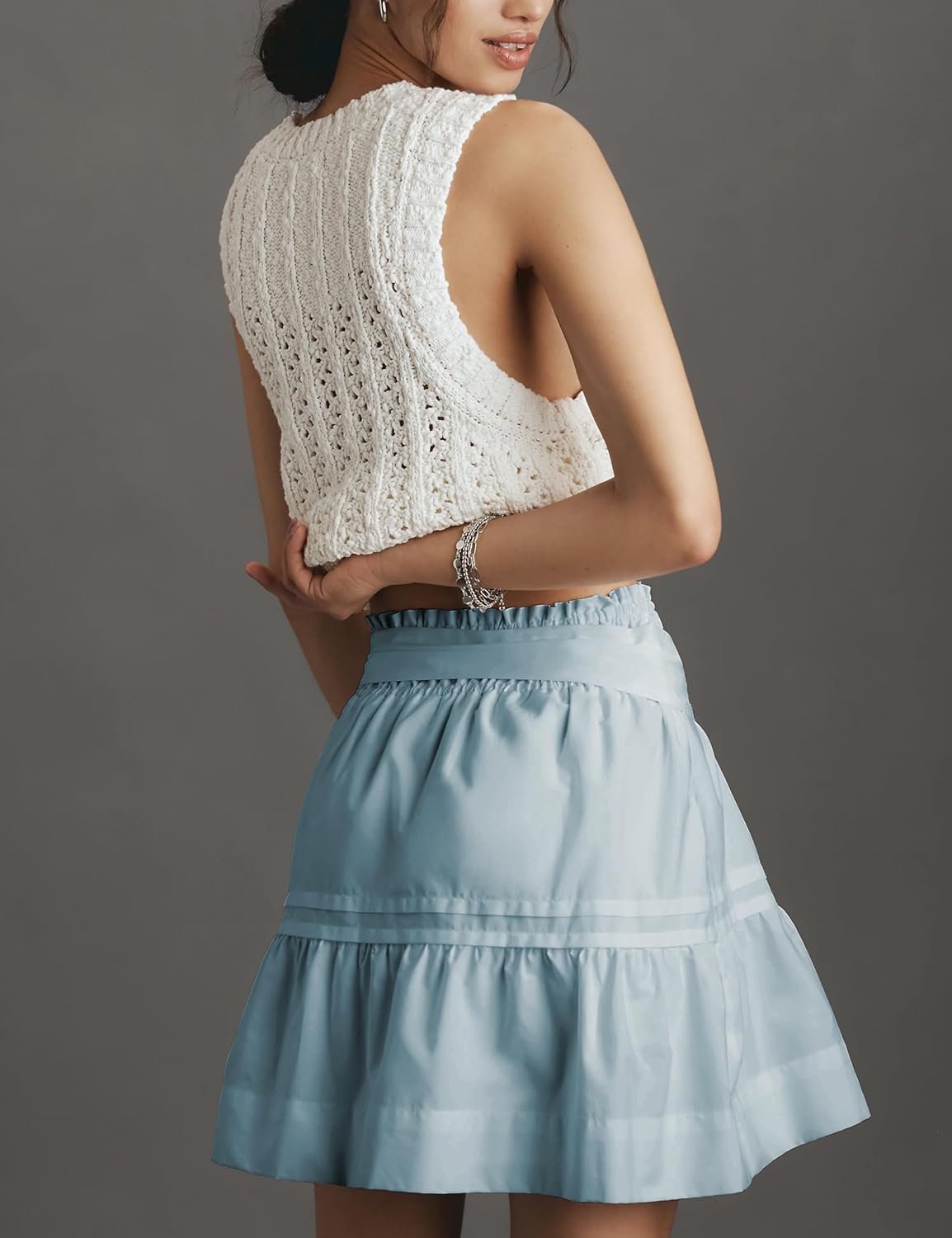 Women's Summer Ruffle Mini Skirts Elastic Waist Tiered A Line Casual Beach Boho Flowy Short Skirt - Image 4