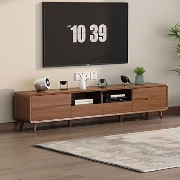 Mid-Century Modern TV Stand,Media Console Entertainment Center with 2 Drawers and 2 Storage Cabinet,for Living Room Bedroom,Walnut Brown63in/160cm