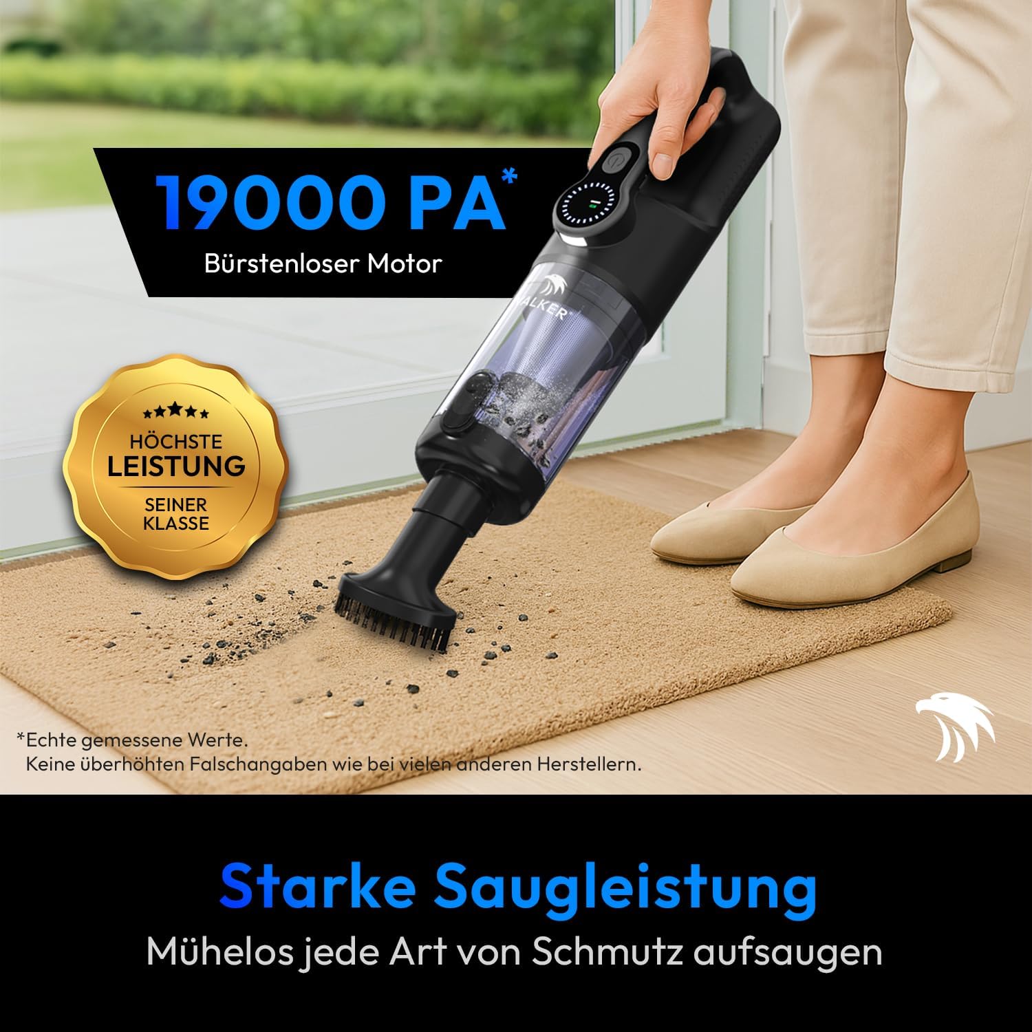 VALKER® Handstaubsauger Akku [TESTSIEGER] Starke Saugleistung 80000 RPM | Druckluft Funktion 2-in-1 | Waschbarer HEPA-Filter | Handsauger Kabellos für Auto & Zuhause | Mastergrip