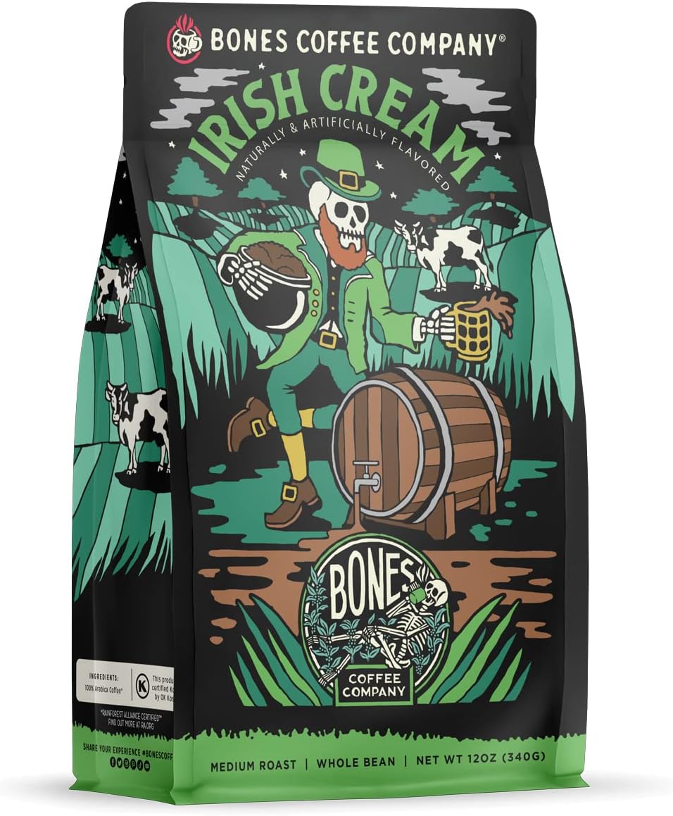 Irish Cream, Creamy Liqueur Flavored Coffee, Medium Roast Low Acid Arabica Beans Compatible with Auto drip and French Press Coffee Maker, 12 Oz Whole Bean