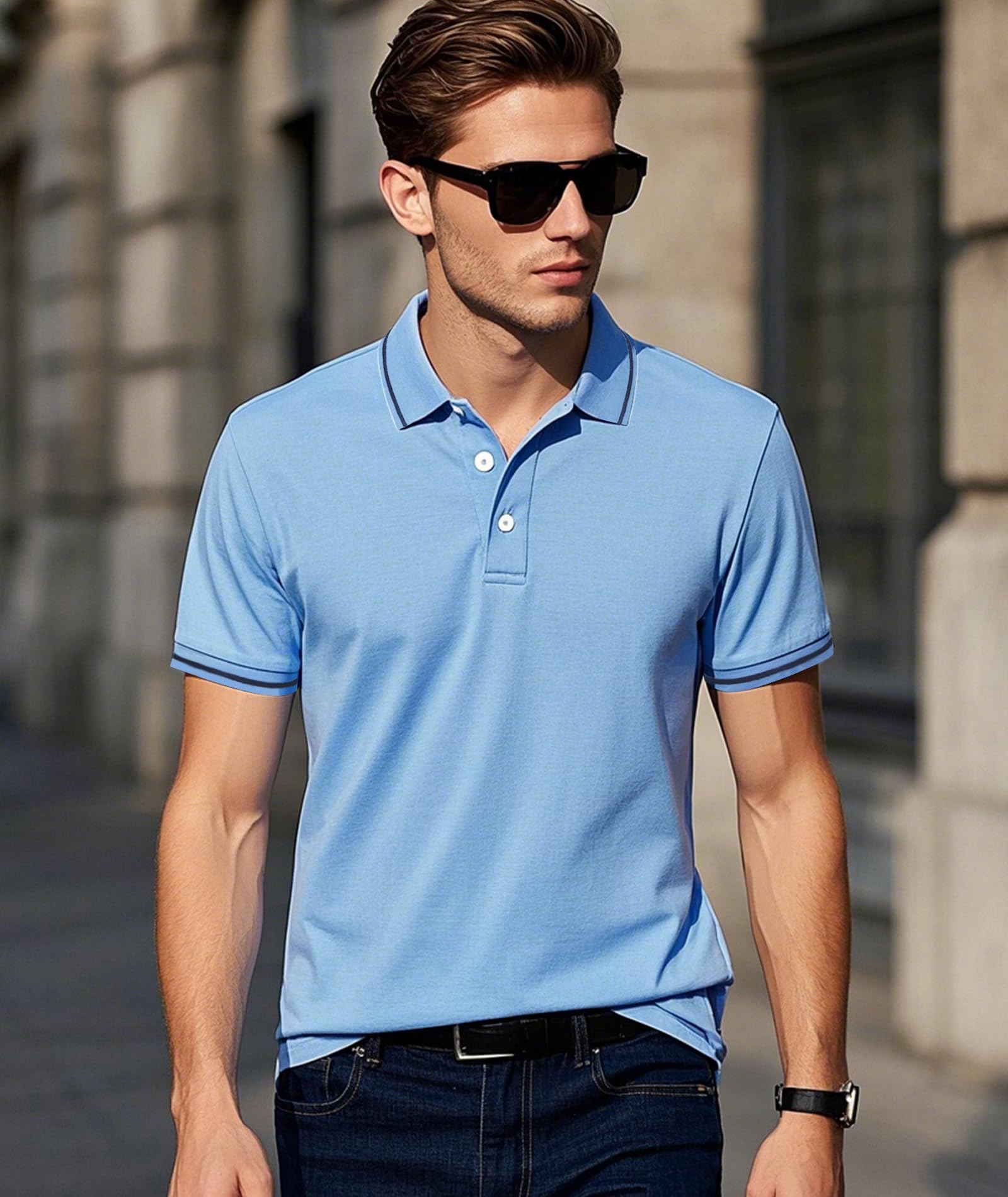 Polo Uomo Manica Corta Cotone piqué Casual Polo Estate Lavoro Traspirante Golf Polo Tennis T Shirt