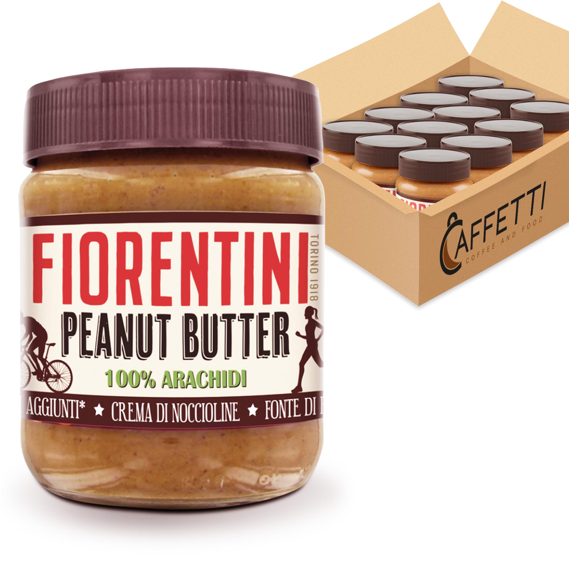 Burro di Arachidi Fiorentini 350 gr x 12 pz • Peanut Butter, Crema di Noccioline 100% Tostate Spalmabile Senza Glutine e Zuccheri Aggiunti (12 confezioni)