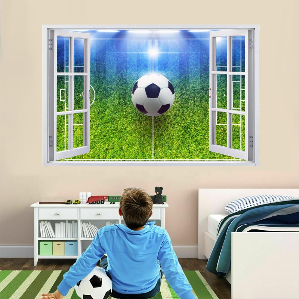 Decalcomanie Da Muro 3D Smashed Art Decor Calcio Tatuaggi Da Parete Wall Stickers Campo Da Calcio Per Ragazze Bambini Adesivo Murale Regalo Per La Casa 120x80cm