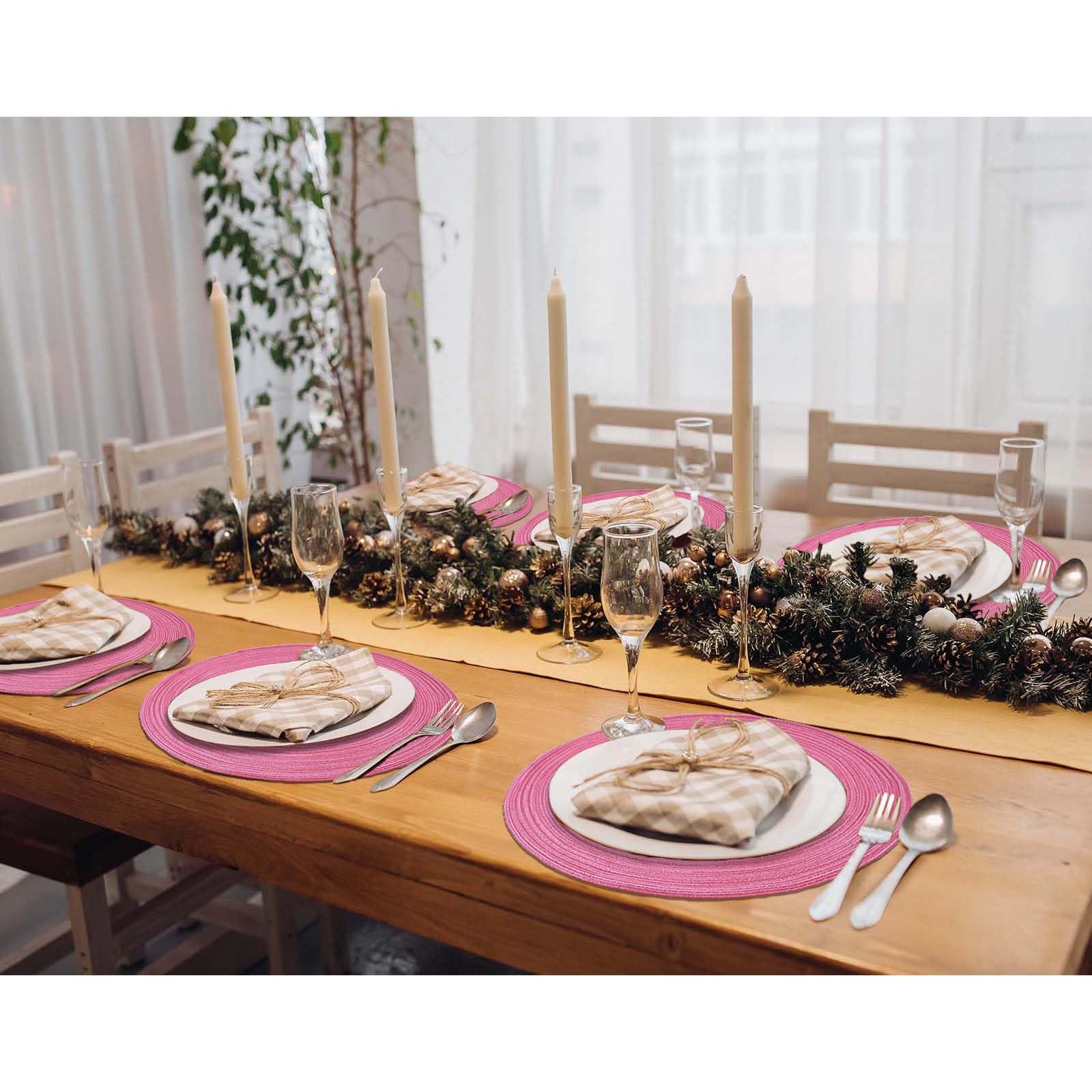 Noctiflorous 15 Zoll Runde Tischsets, 6 Stück, langlebige, geflochtene, gewebte, hitzebeständige Tischsets für innen und außen, rutschfeste Tischsets für Esstisch (Rosa, 6)
