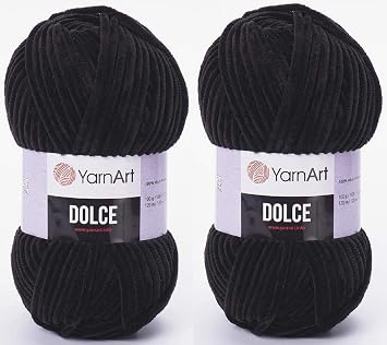 YarnArt Dolce Yarn Velvet Yarn 100% MicroPolyester Lot of 2 skn 264 Yards 2x100gram Super Bulky 6 Baby Chenille Yarn 742 Black