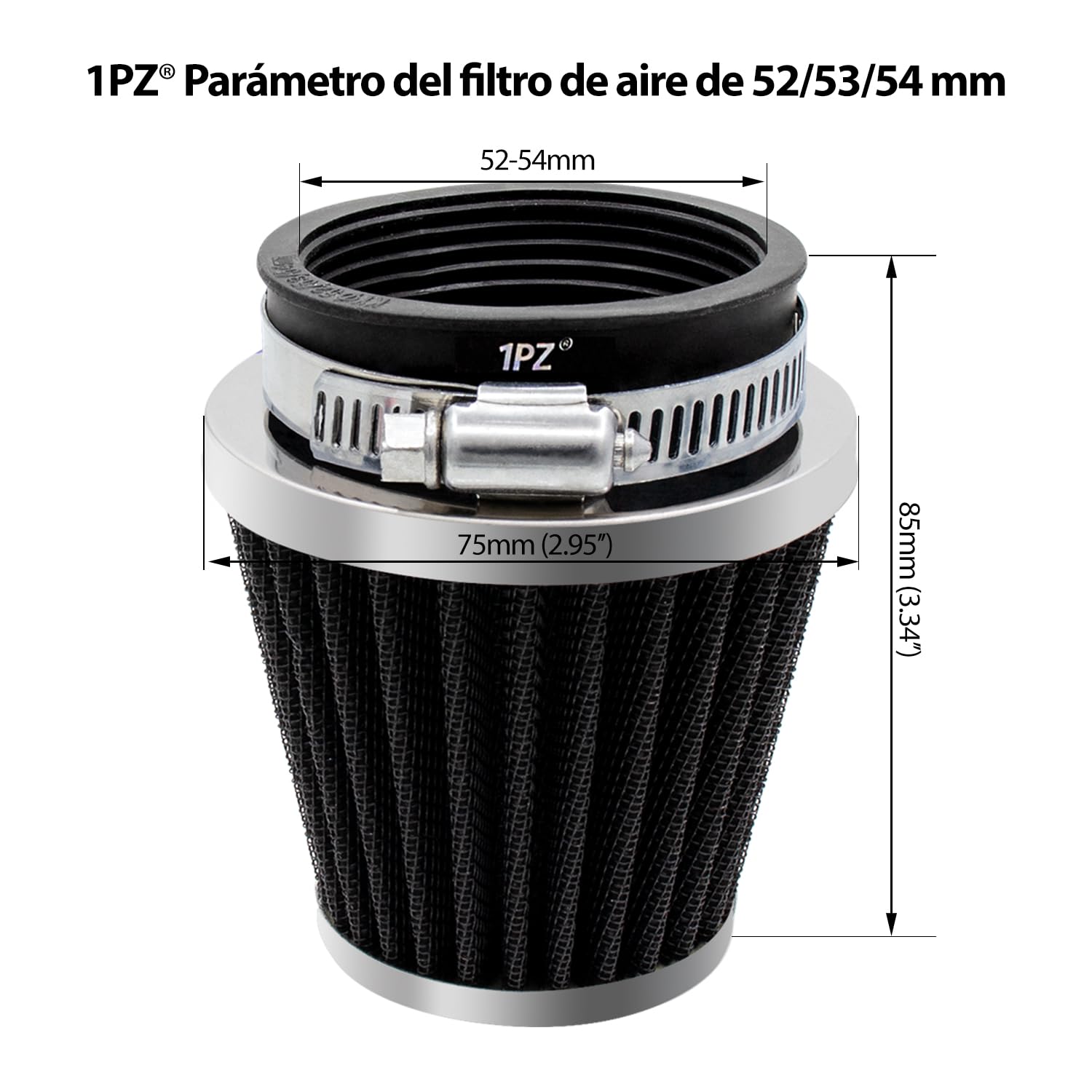 1PZ ES4-FA2 2 Filtros de aire para moto Universal 52mm 53mm 54mm Acero de doble capa Para motocicletas de 50cc 110cc 125cc 150cc 200cc GY6 Scooter ATV Quad Dirt bike Pit bike(2 piezas, negro)