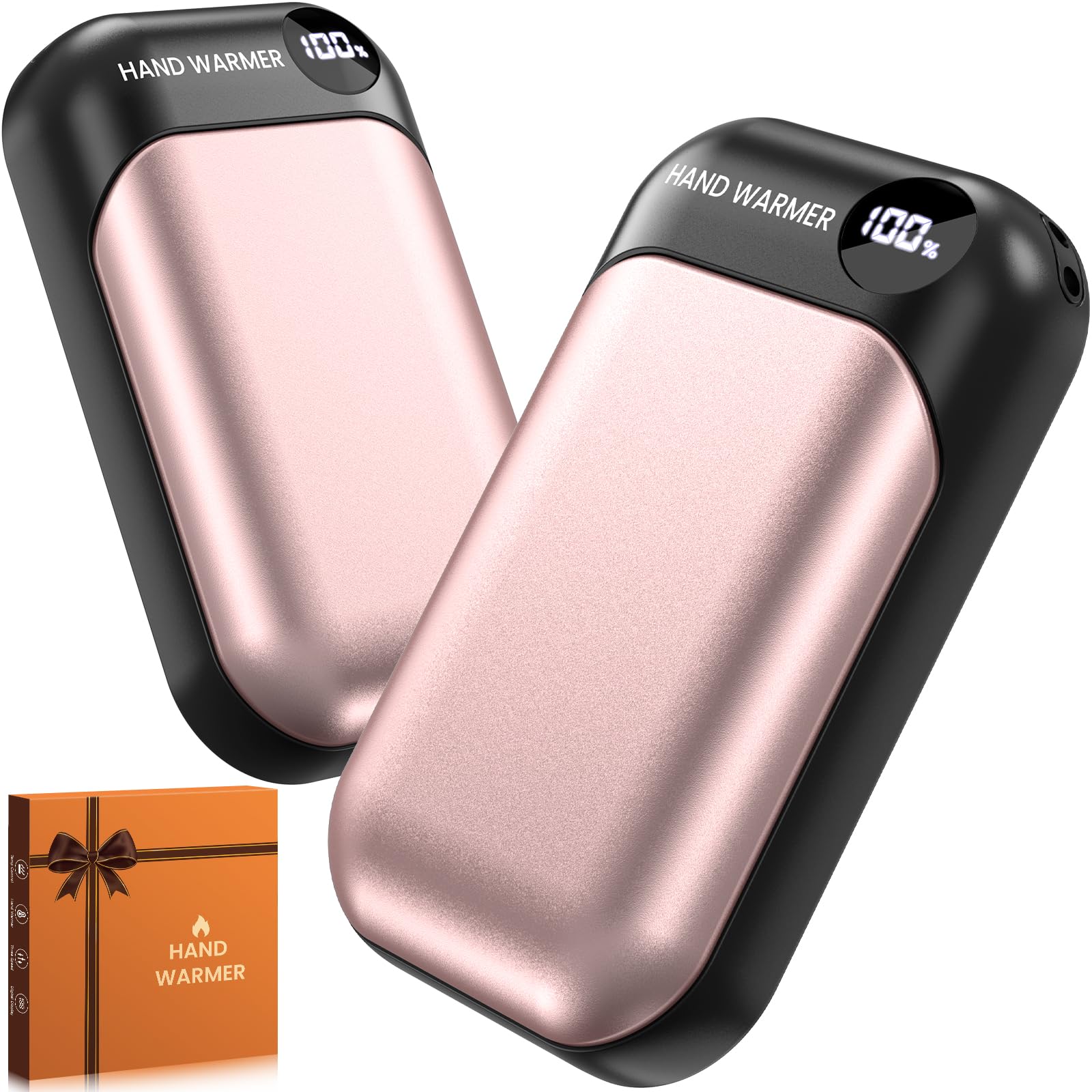 Hand Warmers, 2 Pack Magnetic Electric Handwarmer, 6000mAh USB Hand Warmers Rechargeable, 4 Heat Settings, LED Digital Display, Suitable for Outdoor Indoor - Hunt, Camp, Golf or Gift Giving, Pink