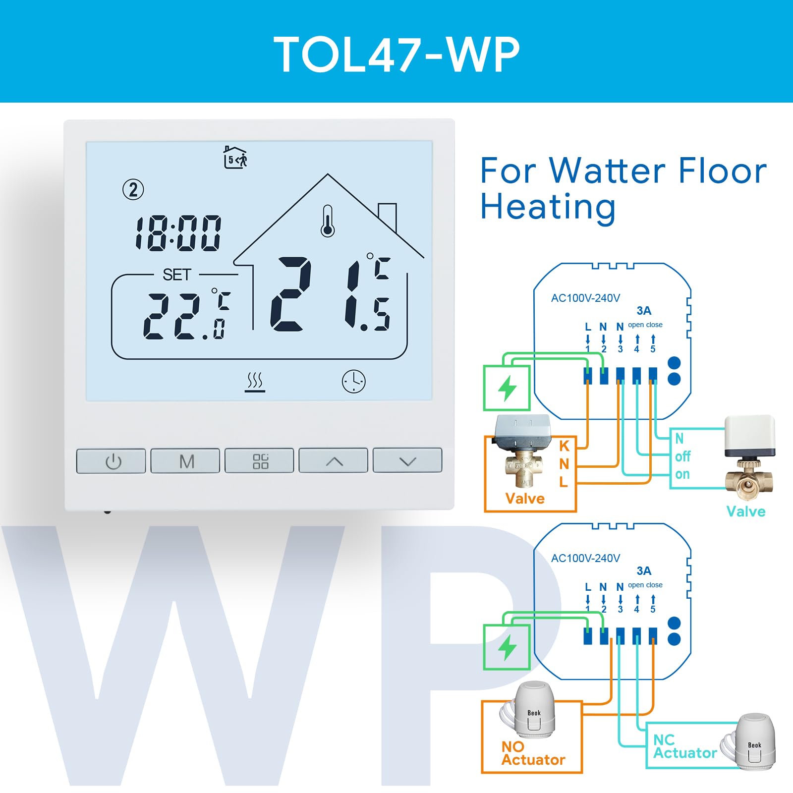 BEOK CONTROLS termostato per riscaldamento termostato ambiente programmabile termostato digitale a parete per riscaldamento acqua riscaldamento a pavimento 3A TOL47WP