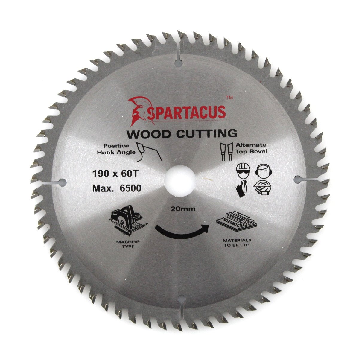 Spartacus Silver Wood Cutting Circular Saw Blade 190Mm X 20Mm Bore 60 Teeth