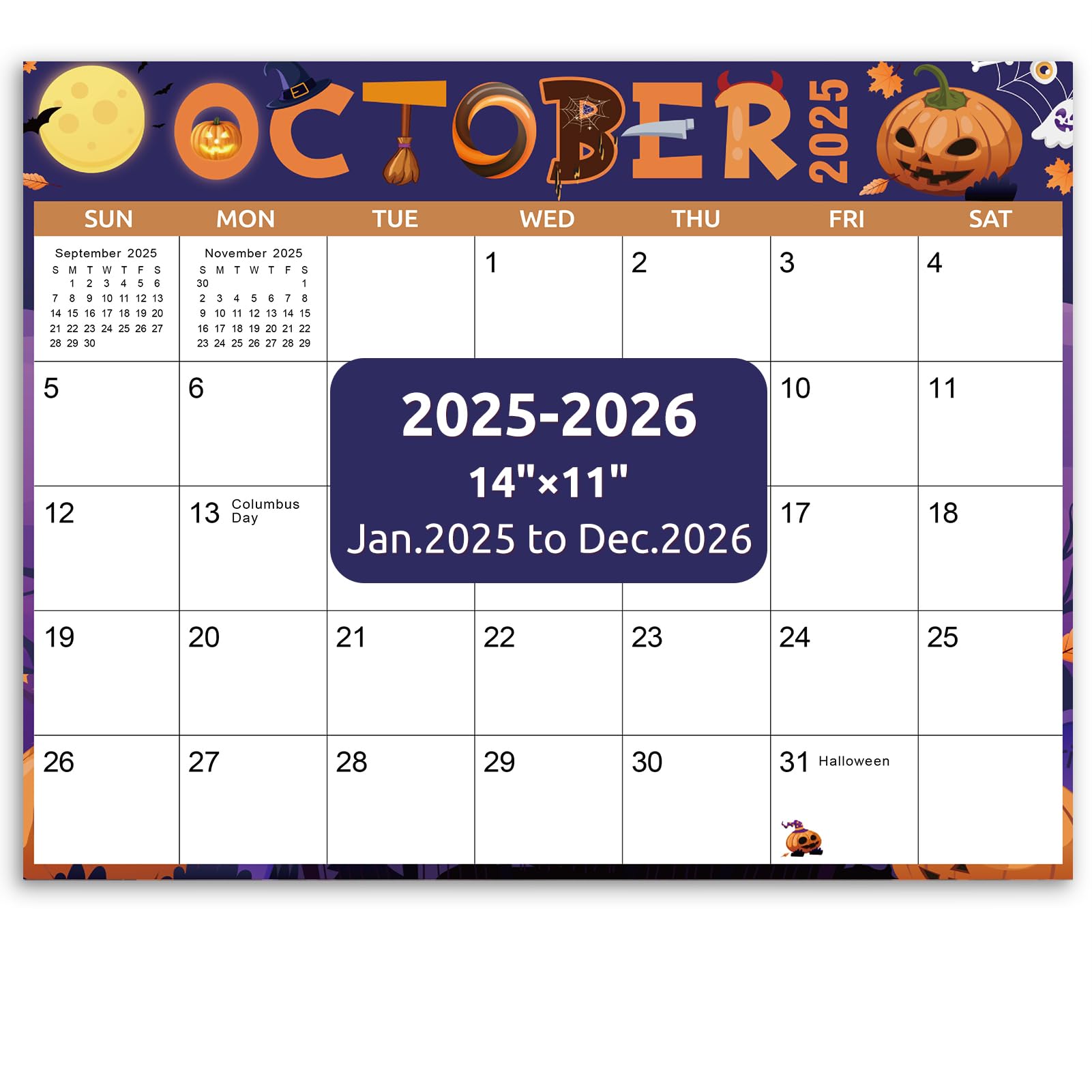 Magnetic Calendar for Refrigerator, 14"x 11" Fridge Calendar Jan. 2025.- Dec.2026, Magnet Fridge Calendar 2025-2026 Perfect for Planning and Organizing Your Life (Festival)