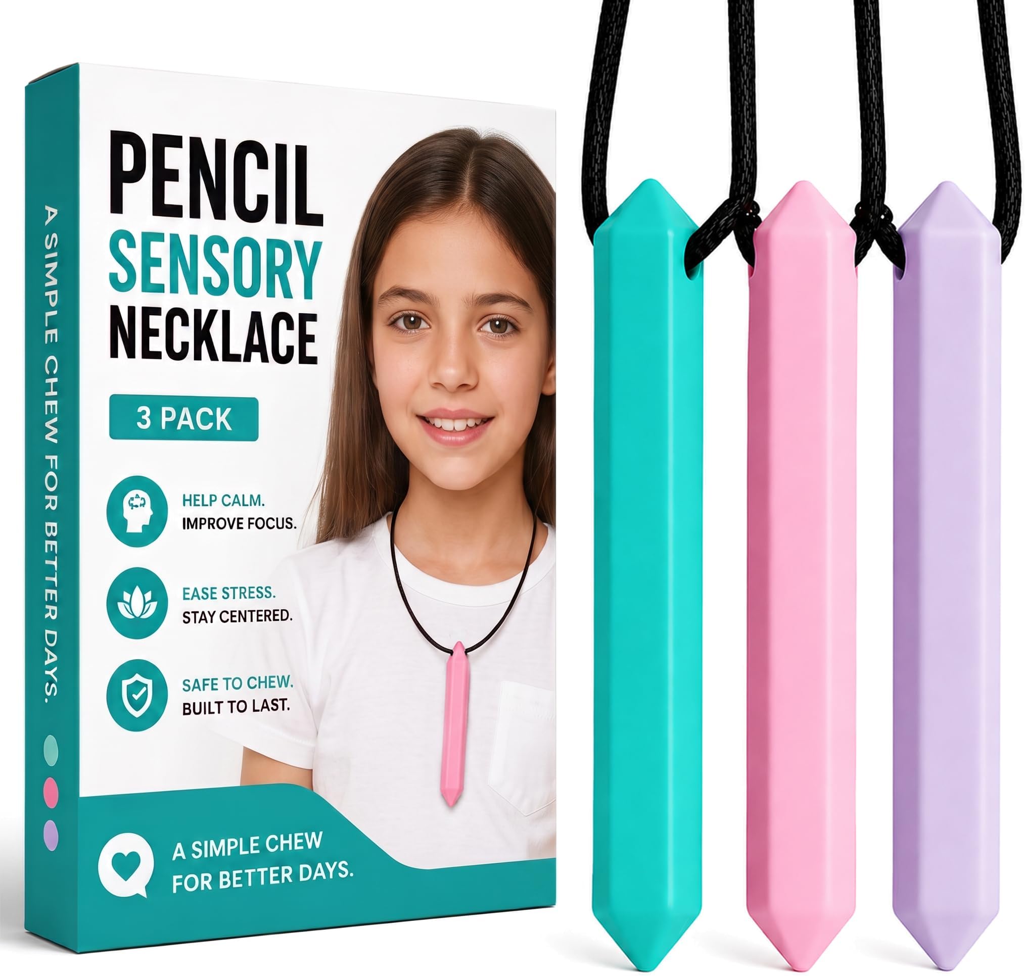 Discreet Chew Necklaces for Sensory Kids: Sensory Biting Toys, 3-Pack