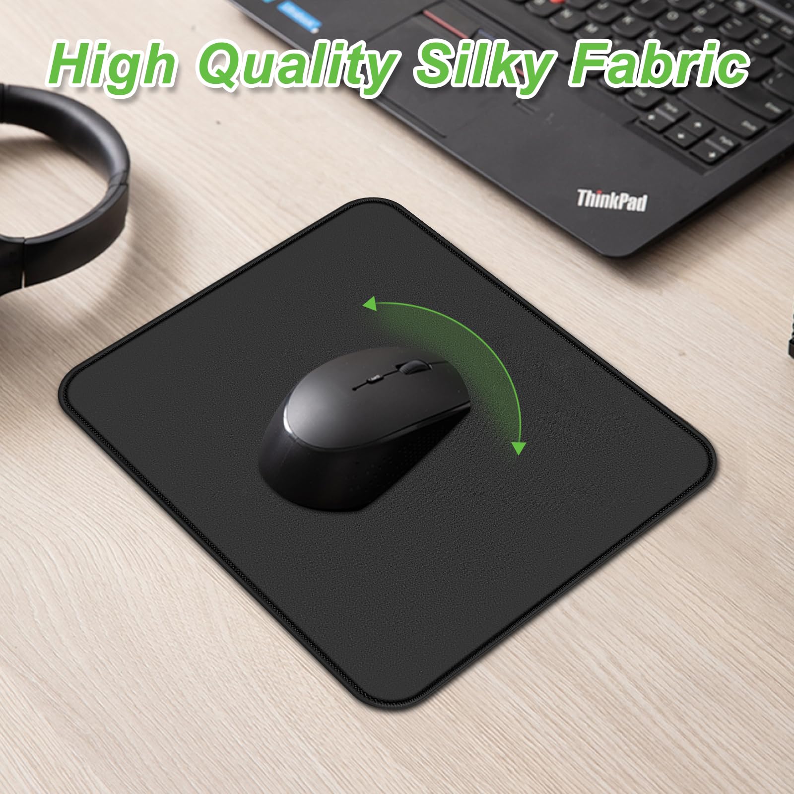 4 Piezas Alfombrilla Ratón, 260x210mm Mouse Pad Gaming con Base Goma Antideslizante, Alfombrilla Antideslizante, Superficie Impermeable, Bordes Cosidos, Seguimiento Suave y Preciso (Negro)