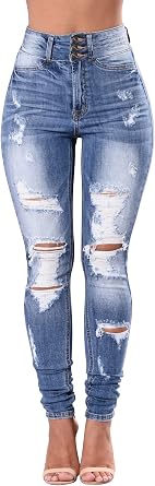 Skirt BL High Waist Skinny Stretchy Jeans for Women Ripped Distressed Pants