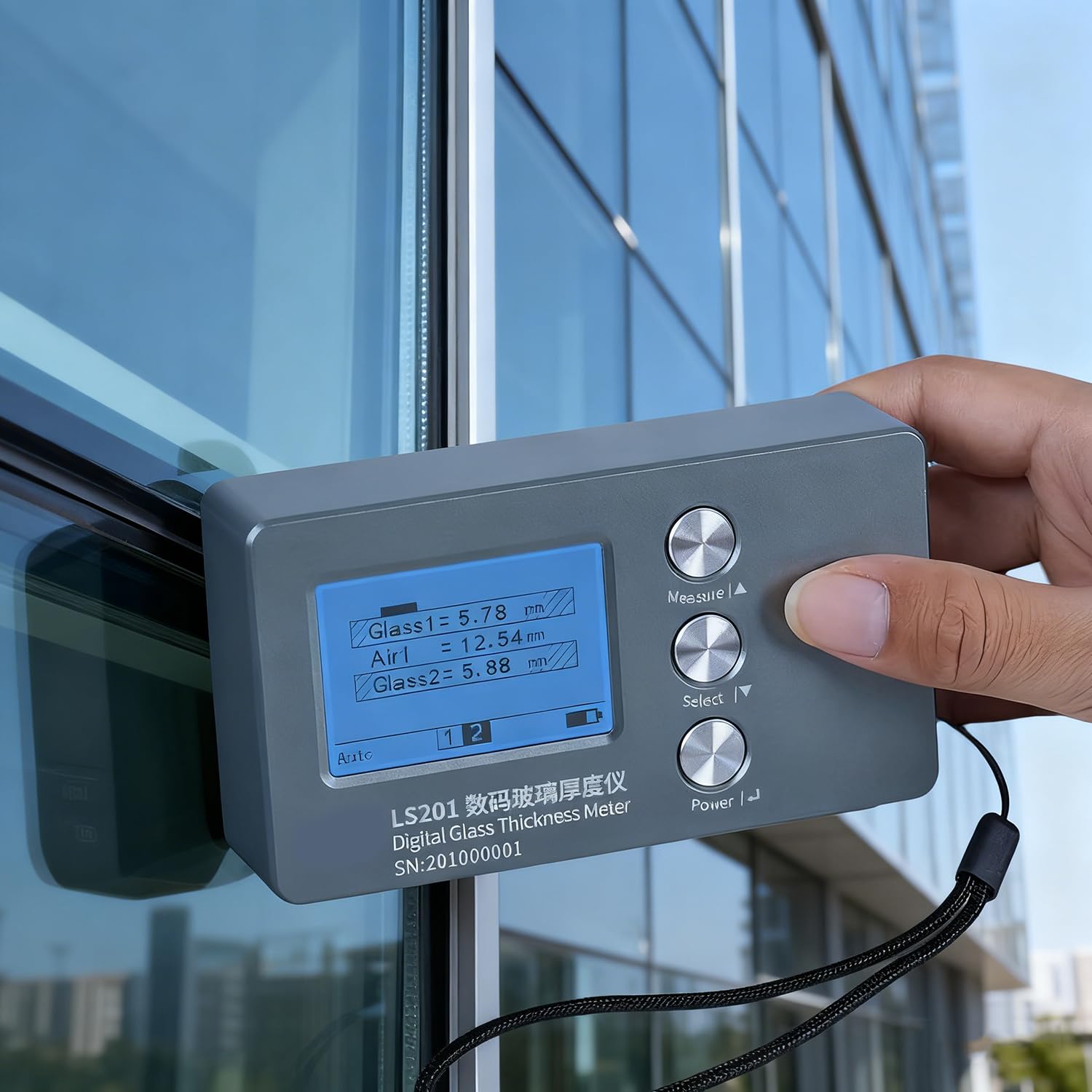 Medidor de espesor digital para vidrio aislante con pantalla grande, dos modos, alta precisión, amplio rango
