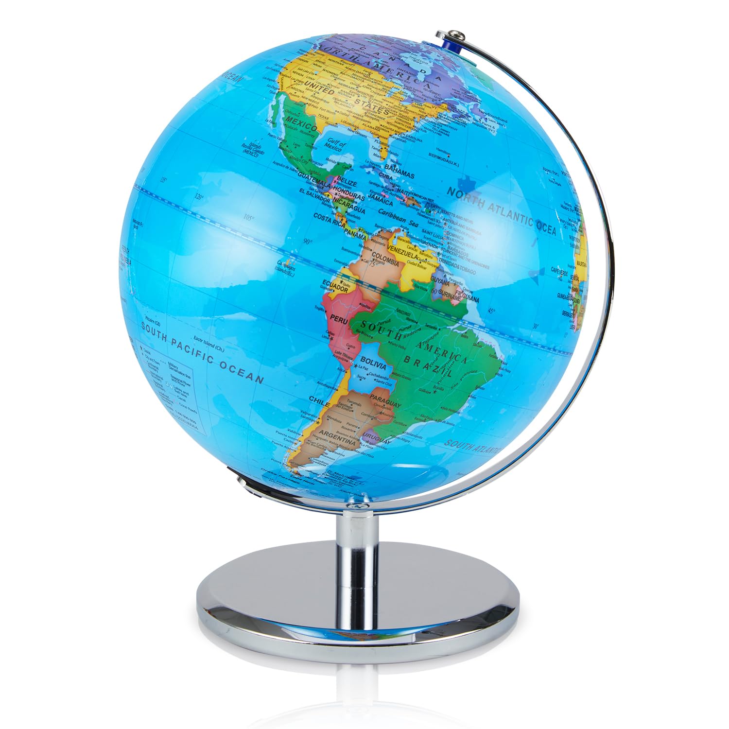 LED Illuminated World Globe with Chrome Rotating Stand β 3-in-1 Educational Tool for Kids & Adults, Interactive Learning Globe with Constellation Map, Lighted Display, 14 Inch