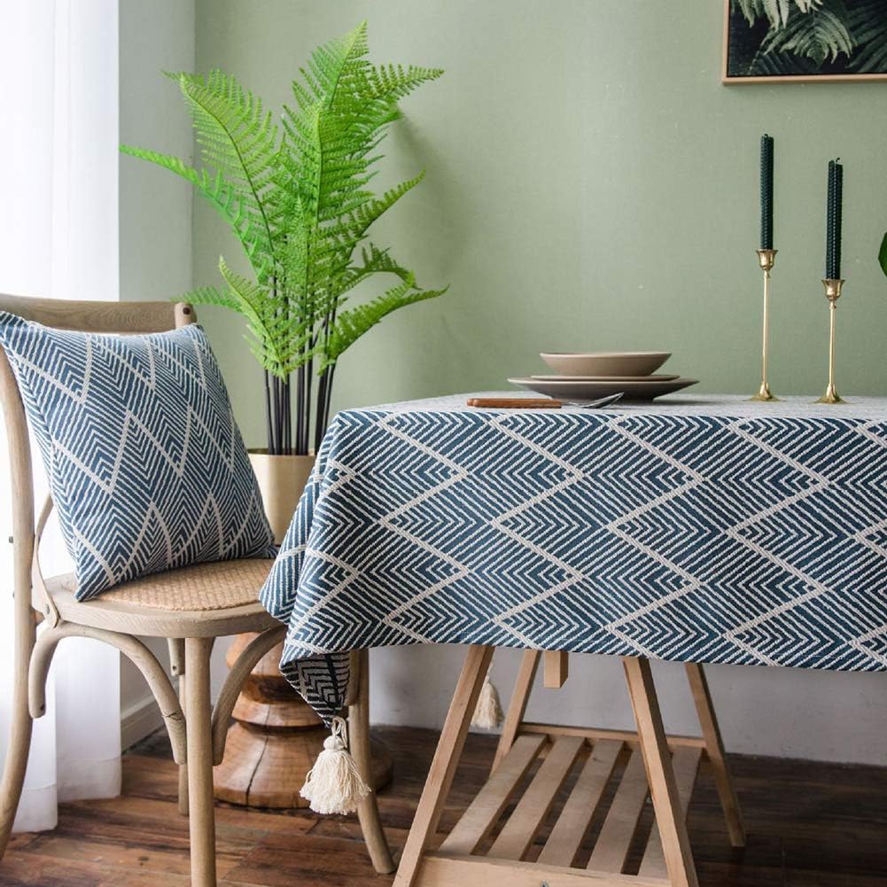 vctops Bohemian Jacquard Tablecloths, Farmhouse Stitching Tassel Table Cloth Waterproof Table Cover Decoration for Kitchen Dinning Party (53"x 70",4-6 Seats,Navy)