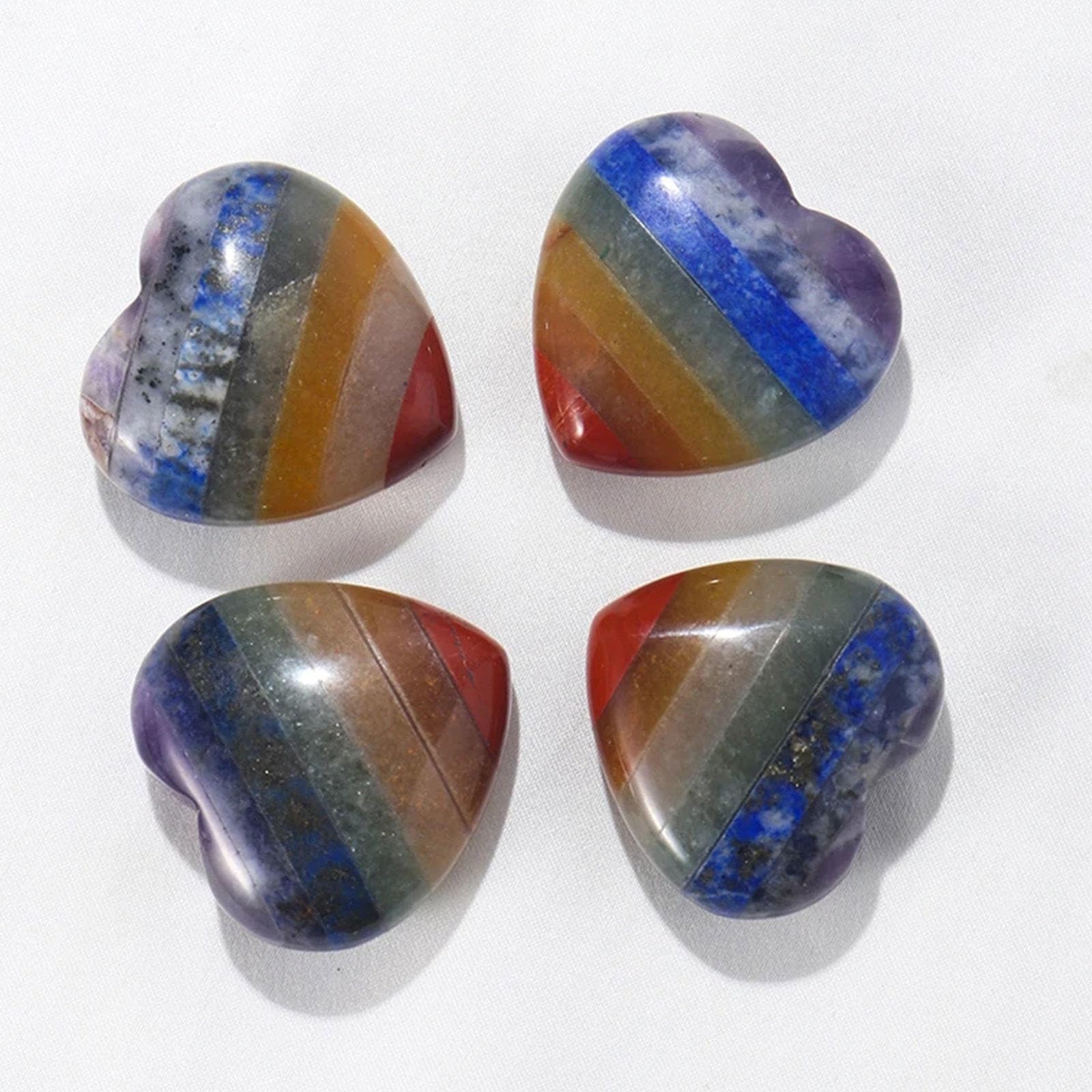 5 Piedras de Cristal de Corazón. 7 Cristales de Chakra Piedra de Preocupación de Palma de Cristal Curativo - Piedras Preciosas en Forma de Amor Pulidas Naturales