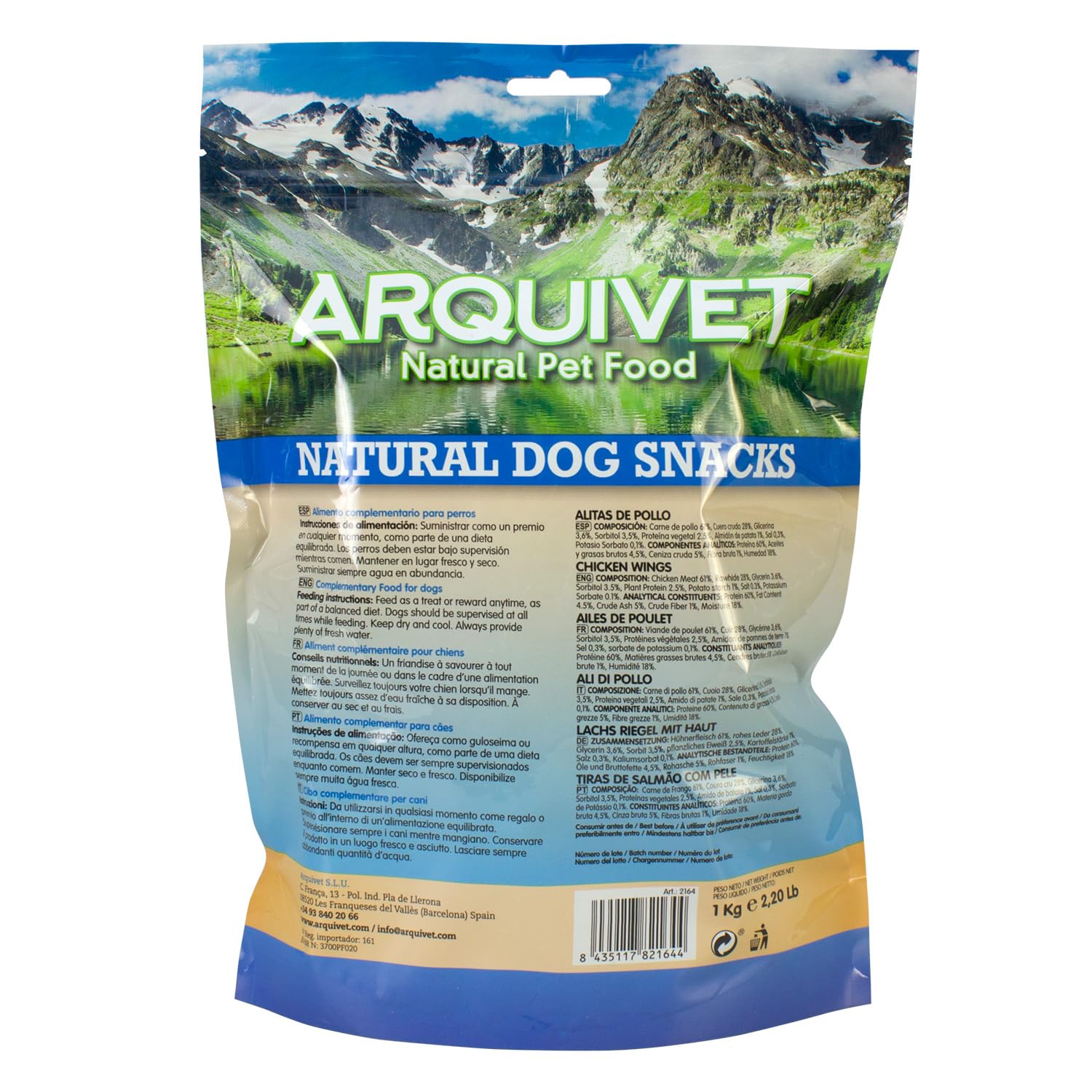 ARQUIVET Alette di pollo al calcio - 1 Kg - Snack 100% naturali per cani - prelibatezze per cani - Prodotto leggero - Molto ricco di sostanze nutritive