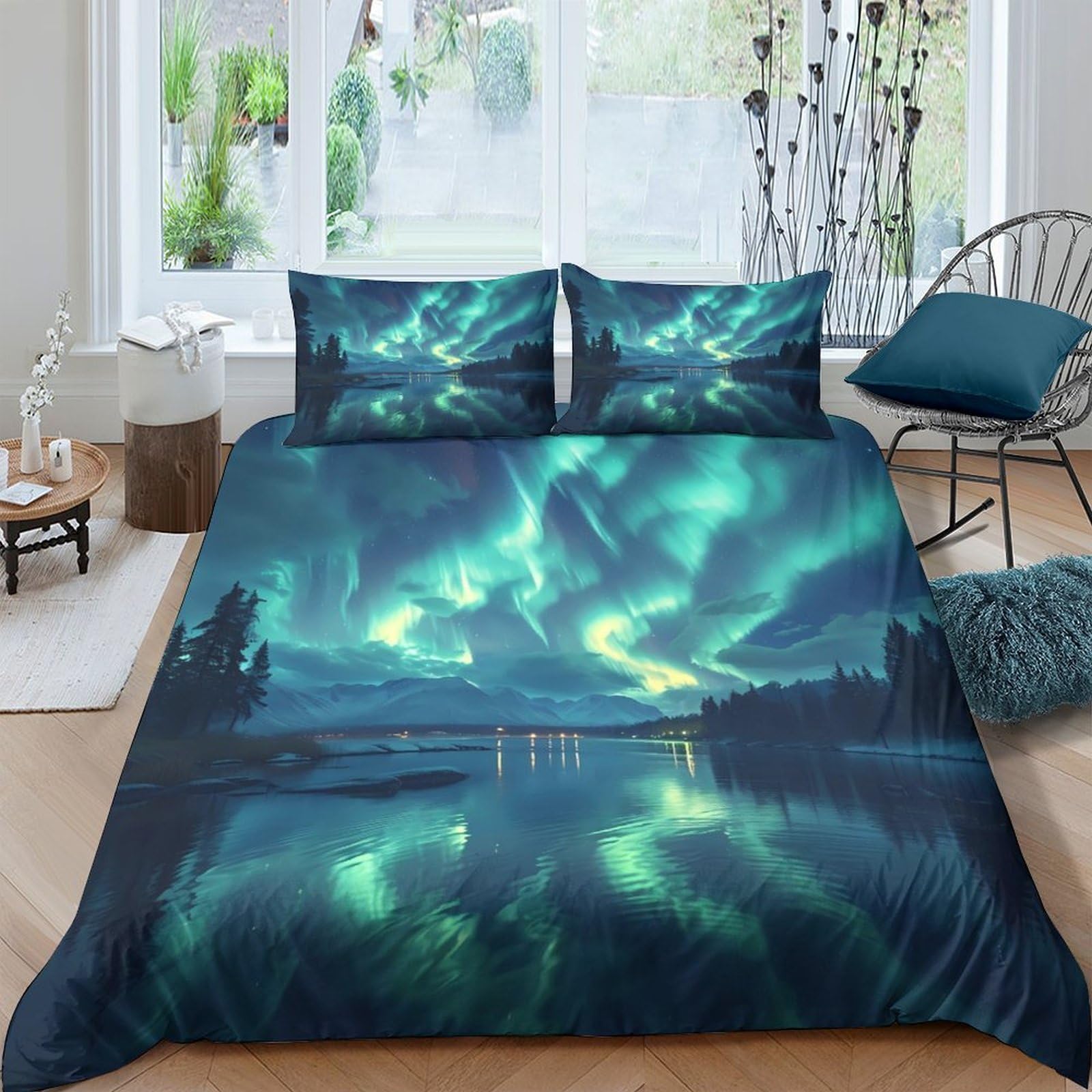 Ctjqhvkz Style-9 3D Printed Northern Lights Fitted Sheet Microfiber Bedroom Decor Aurora Mattress Cover For Home Guest Room Single（135X200cm）