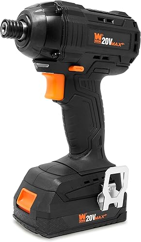 WEN Destornillador de impacto inalámbrico, sin escobillas con batería de iones de litio de 20 V Max 2.0 Ah y cargador (20135)