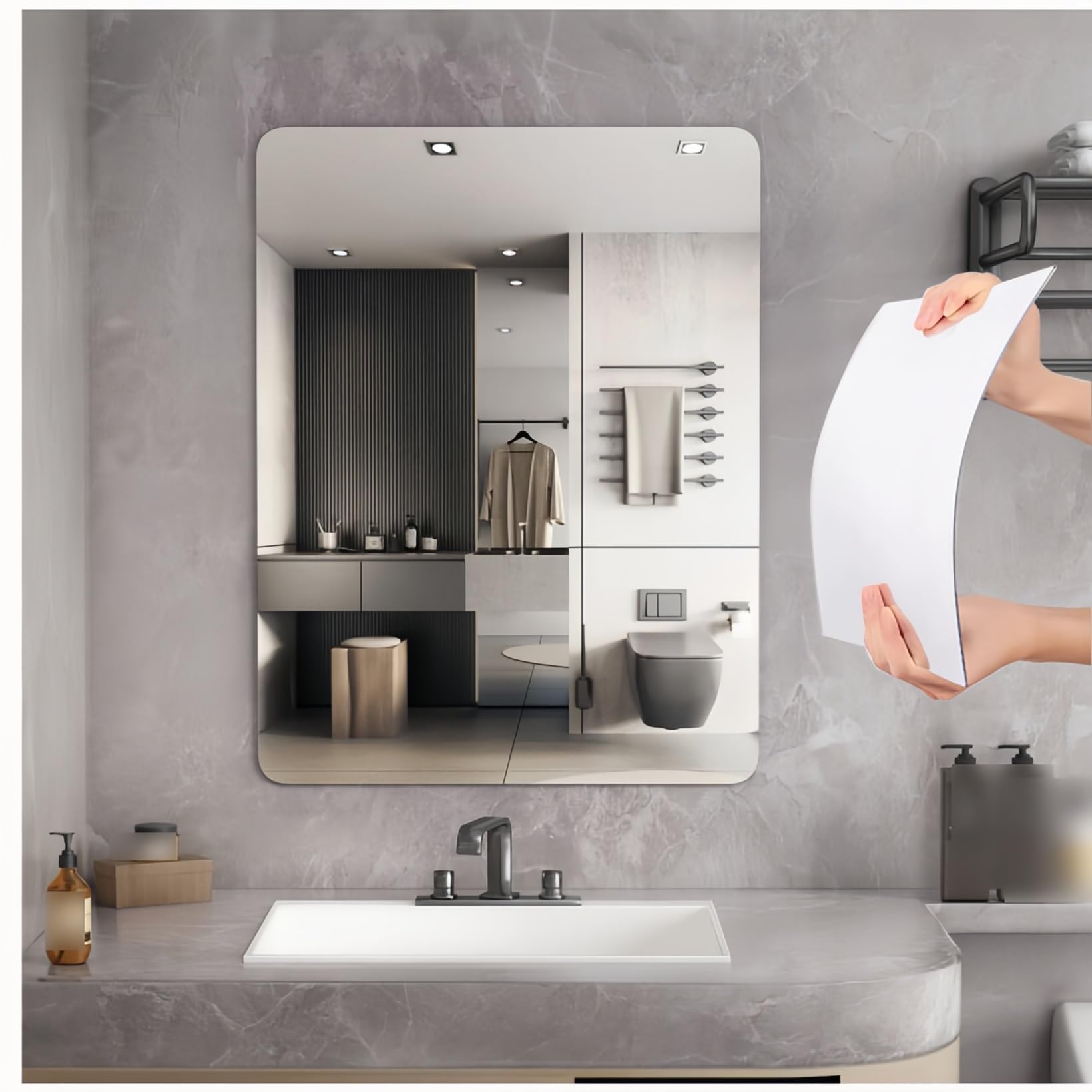 Shatterproof Self-Adhesive Wall Mirror 40x60 cm & Flexible Adhesive Bathroom Mirror 50x70 cm - Versatile Mirrors for Home, Gym, Bedroom, and Doors (19.7x27.6 inches)