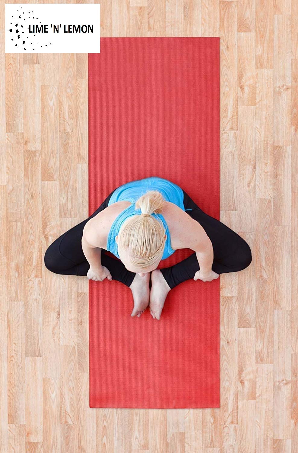 LIME 'N' LEMON Anti-Slip 8mm Yoga Mat with Carry Bag for Gym Workout and Flooring Exercise Long Size Yoga Mat for Women's & Men's (Red) 2