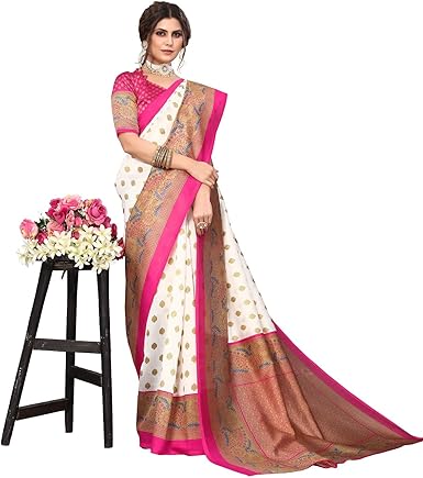 IMTRA FASHION Indischer Sari Damen - Kunstseide Sari Set Mit Blusenteil In Rot & Blau