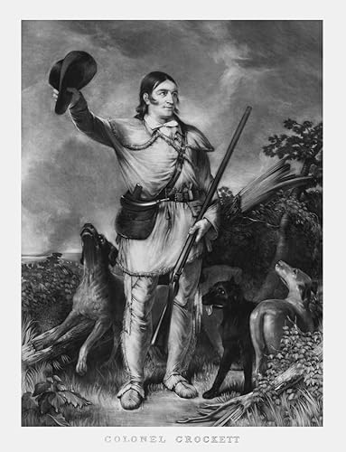 Posterazzi Póster de héroe y fronterizo de la historia estadounidense vintage, Davy Crockett con sus perros, (12 x 16)