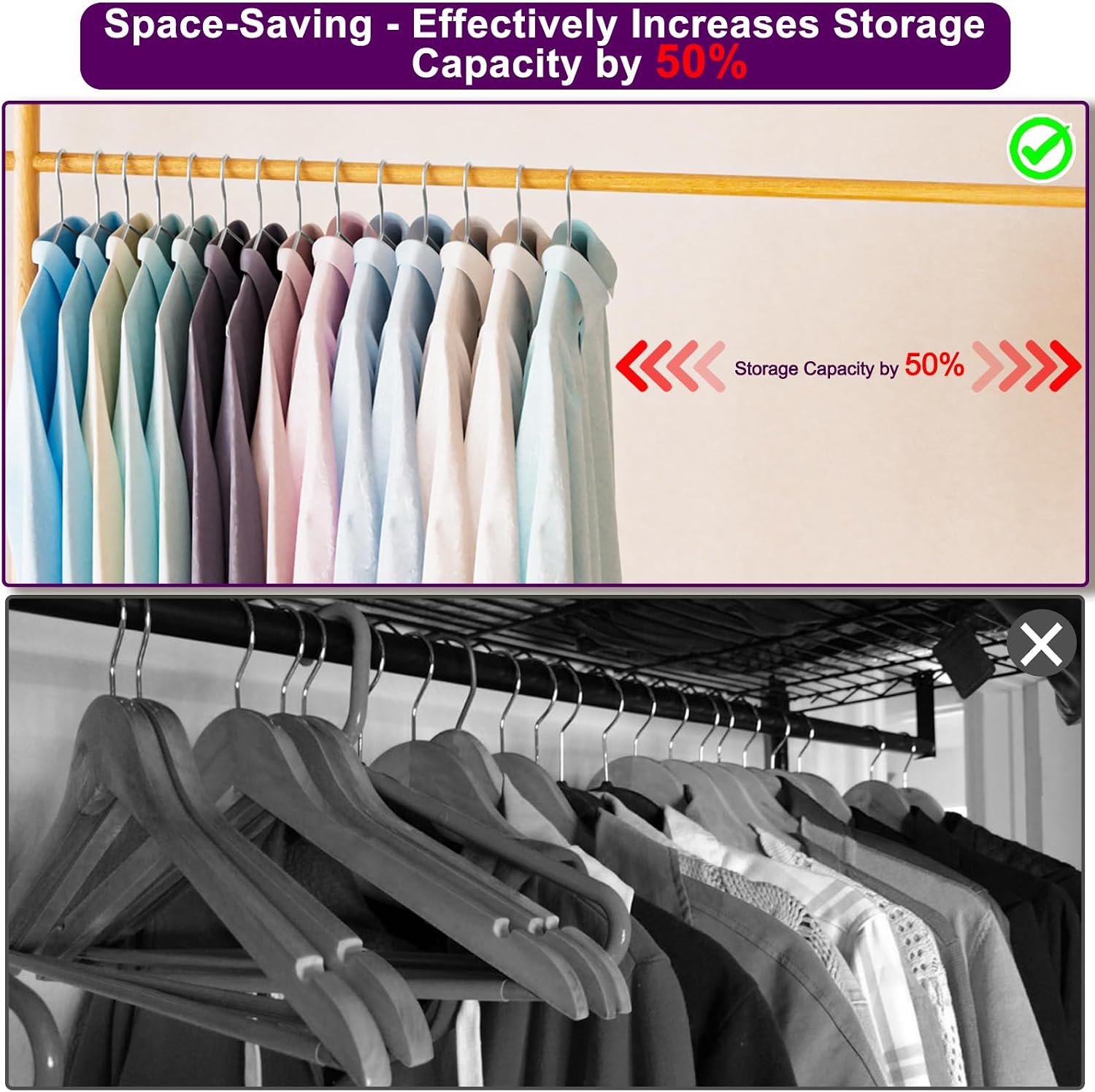 60 Pack Metal Wire Hangers, Ultra Thin Non-Slip Metal Coat Hangers with 5 Clips, Space Saving Hangers for Standard Sized Shirt, Suits, Jackets, Coat（Silver）