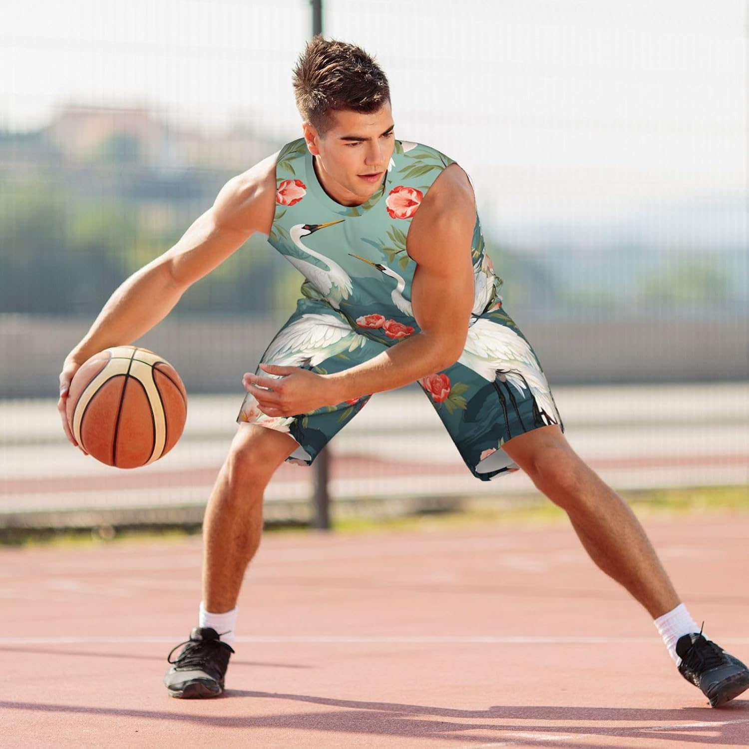 Mens Basketball Jerseys Red Heads Cranes Uniform Suit Mesh Sports Jersey Outfits T-Shirt and Short Sets