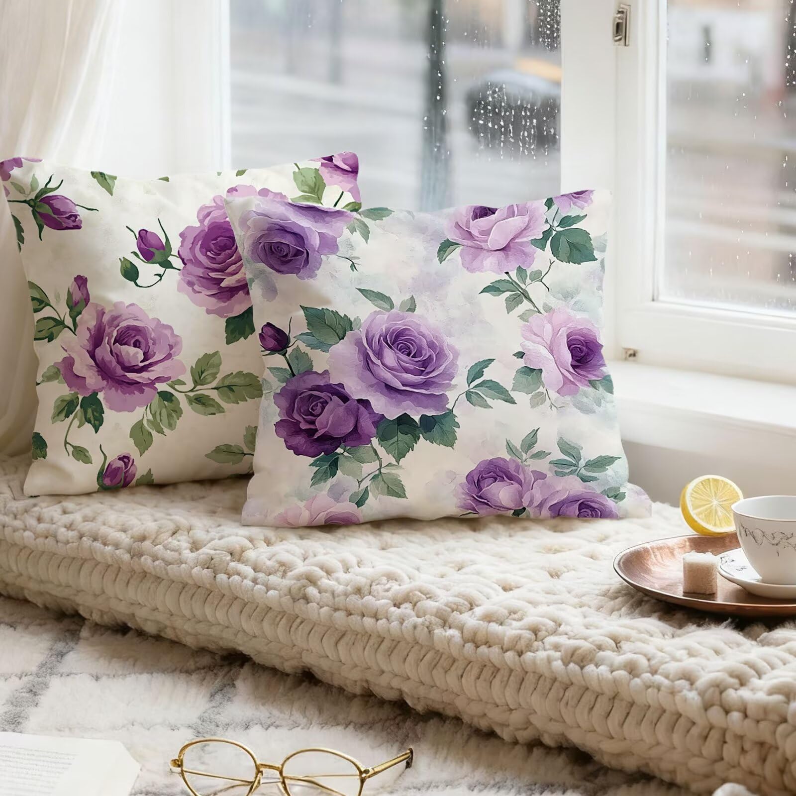 Violet Housse Coussin 60x60 Vert Taie Oreiller 60x60 Lot de 4 Super Doux Protege Oreiller 60 x 60 Decoration Automne Taie D'oreiller Carrées Coussin Canape, pour Maison Chambre Canapé Chaise E - 636