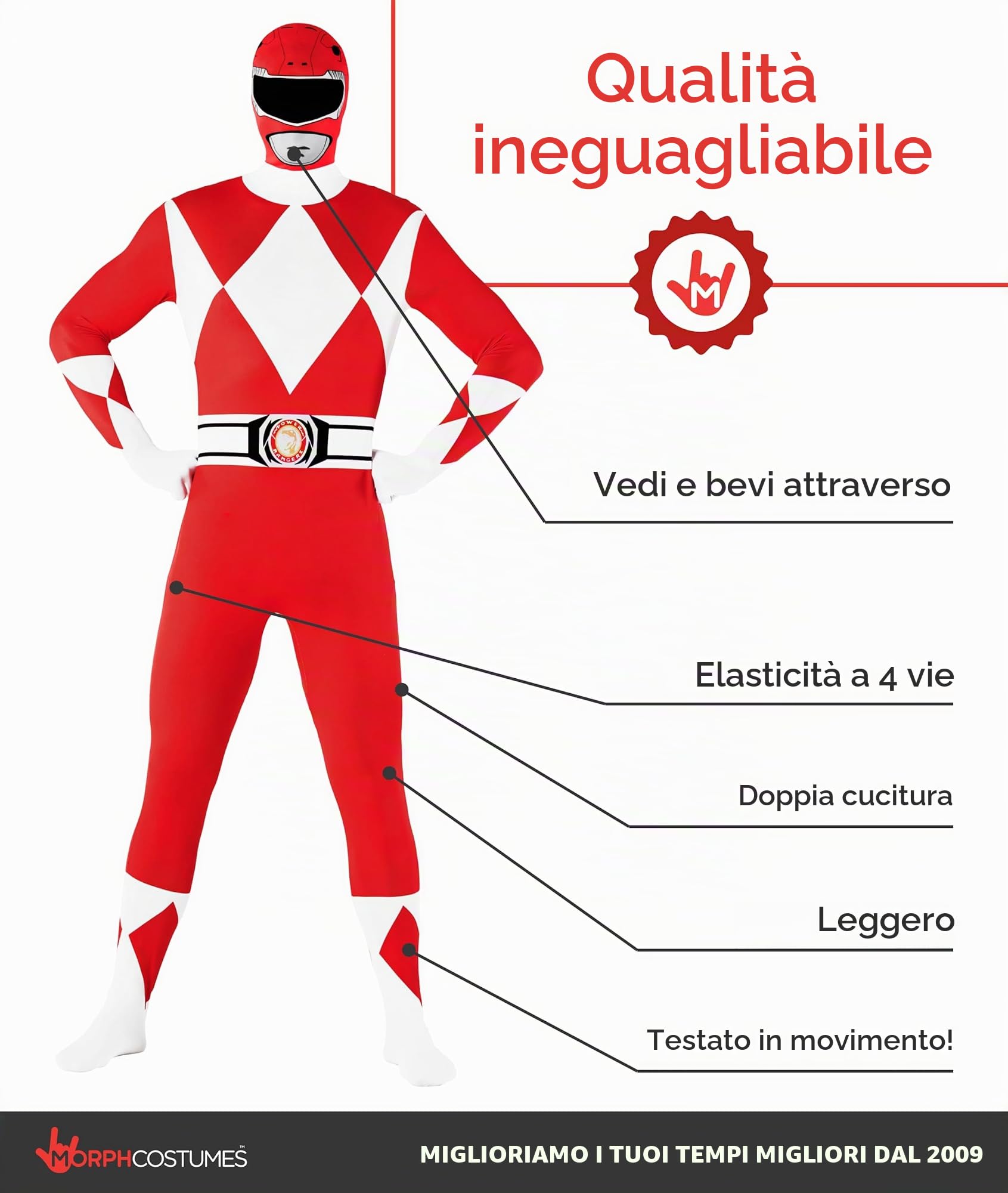 Morphsuits Costume Power Ranger Adulto, Vestito Power Ranger Adulto, Power Rangers Costume Adulto Rosa, Power Ranger Costume Adulto, Rosa | Tuta Integrale con Maschera & Guanti, Design Bianco, Chiusura con Zip, Perfetto per Halloween, Ideale per il Cospla