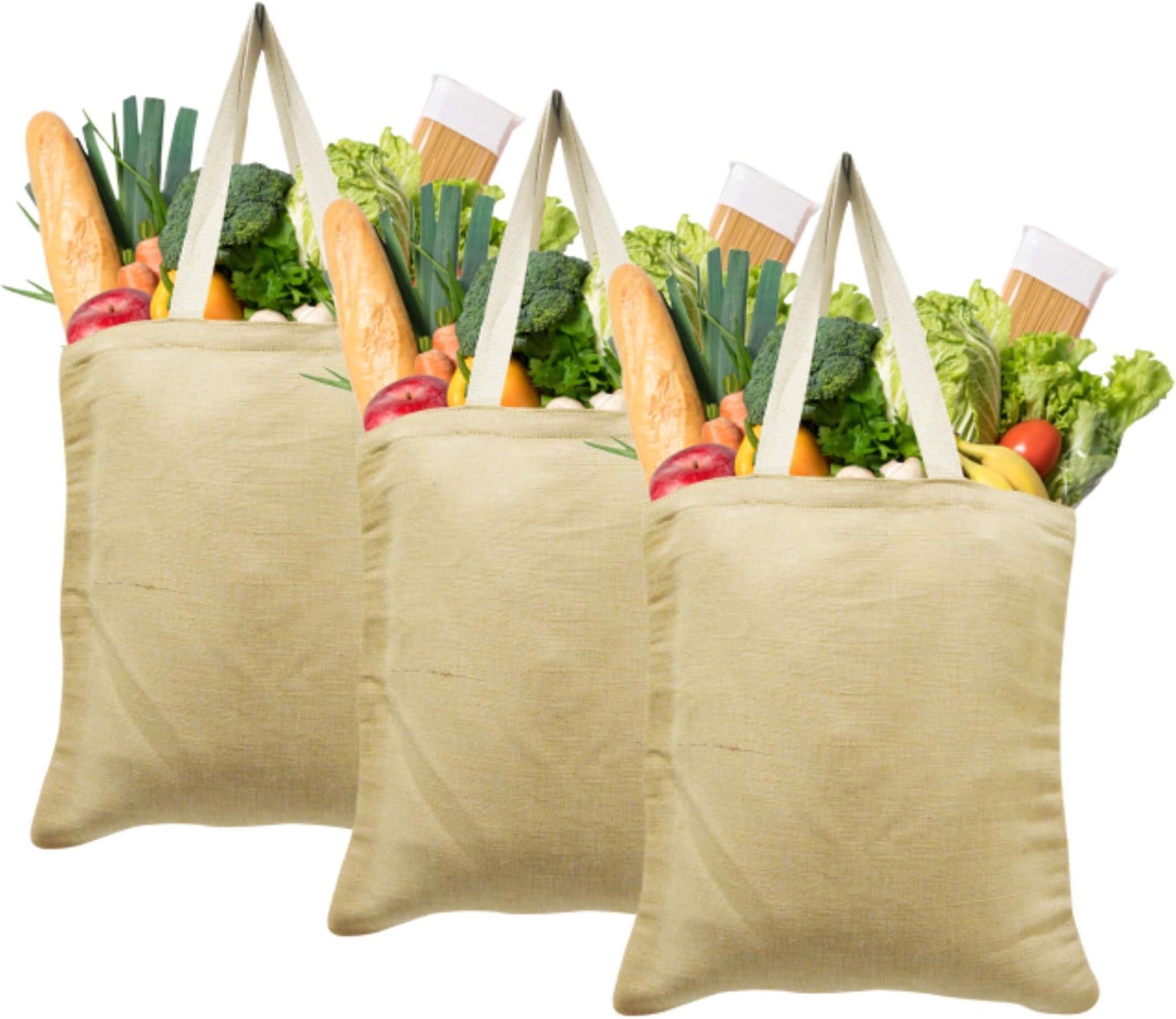 Earthbags Natural Jute & Cotton Blended Burlap Shopper Bags | Ecofriendly Reusable Grocery Totes with Cotton Tape Handles | Use for Shopping, Travel | Pack of 3