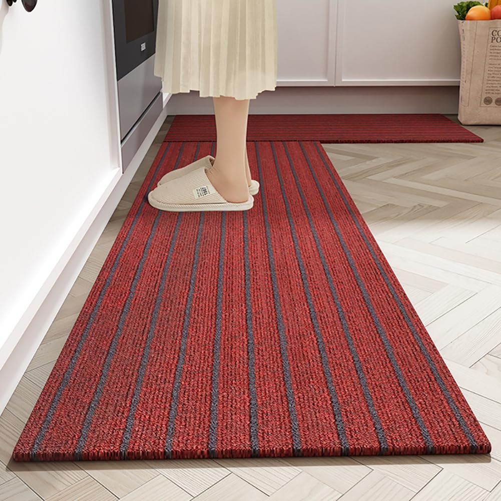 DATOPER Kitchen Floor Mat Rug,Indoor & Outdoor Rubber Door Mats,Non Slip Washable Barrier Floor Mat,Shoes Scraper Super Absorbent Front Doormats, 40×60cm,RED