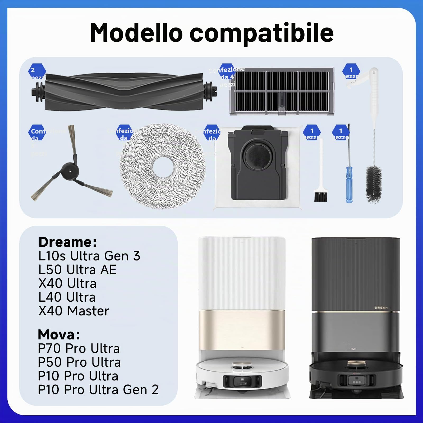 Accessori per Dreame L40 Ultra /X40 Master/L10s Ultra Gen 3/L50 Ultra AE,Mova P70 Pro Ultra/Mova P50 Pro Ultra/Mova P10 Pro Ultra,5 Sacchetti per la Polvere al Carbone Attivo
