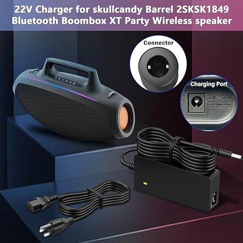 Miniatura 4 de Cargador de fuente de alimentación de 22 V para Skullcandy Barrel Bluetooth Boombox Altavoz 2SKSK1849 2SKSK1849B0L2 2SKSK1849I0L2 Bluetooth Boombox