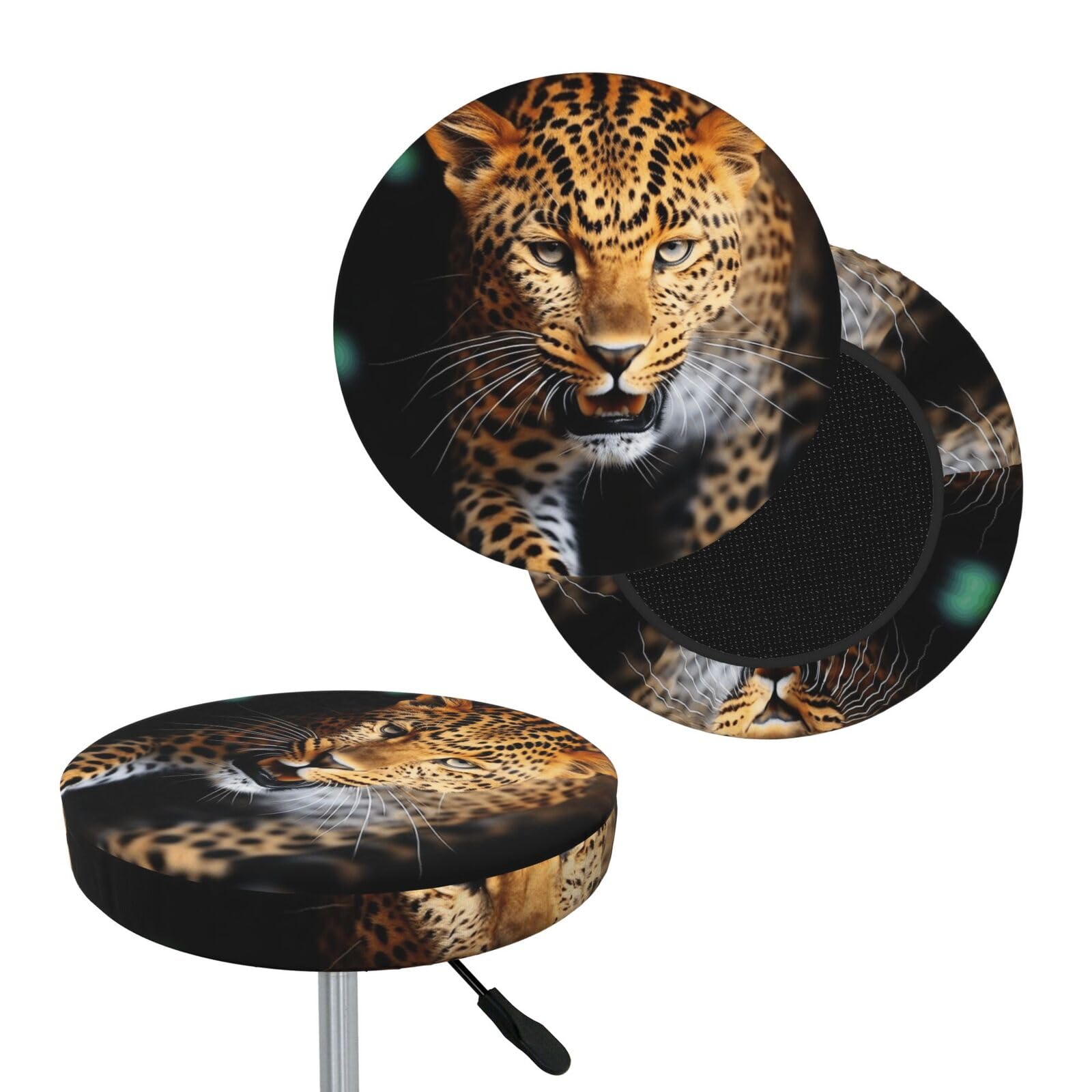 NONHAI Leopard Bar Stool Cover Round Elastic Stool Cushion Covers Dustproof Bar Chair Cover Washable Stool Cushion Slipcover Stretch Stool Seat Covers for 12-14 Inch Chair