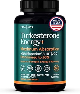 Potent Turkesterone Supplement, 2X Pure (Made in USA - 3rd Party Tested) Most Bioavailable and Natural Test Support Supplement, Supports Energy Lean Muscle Health, Recovery and Stamina, Vegan (60ct)