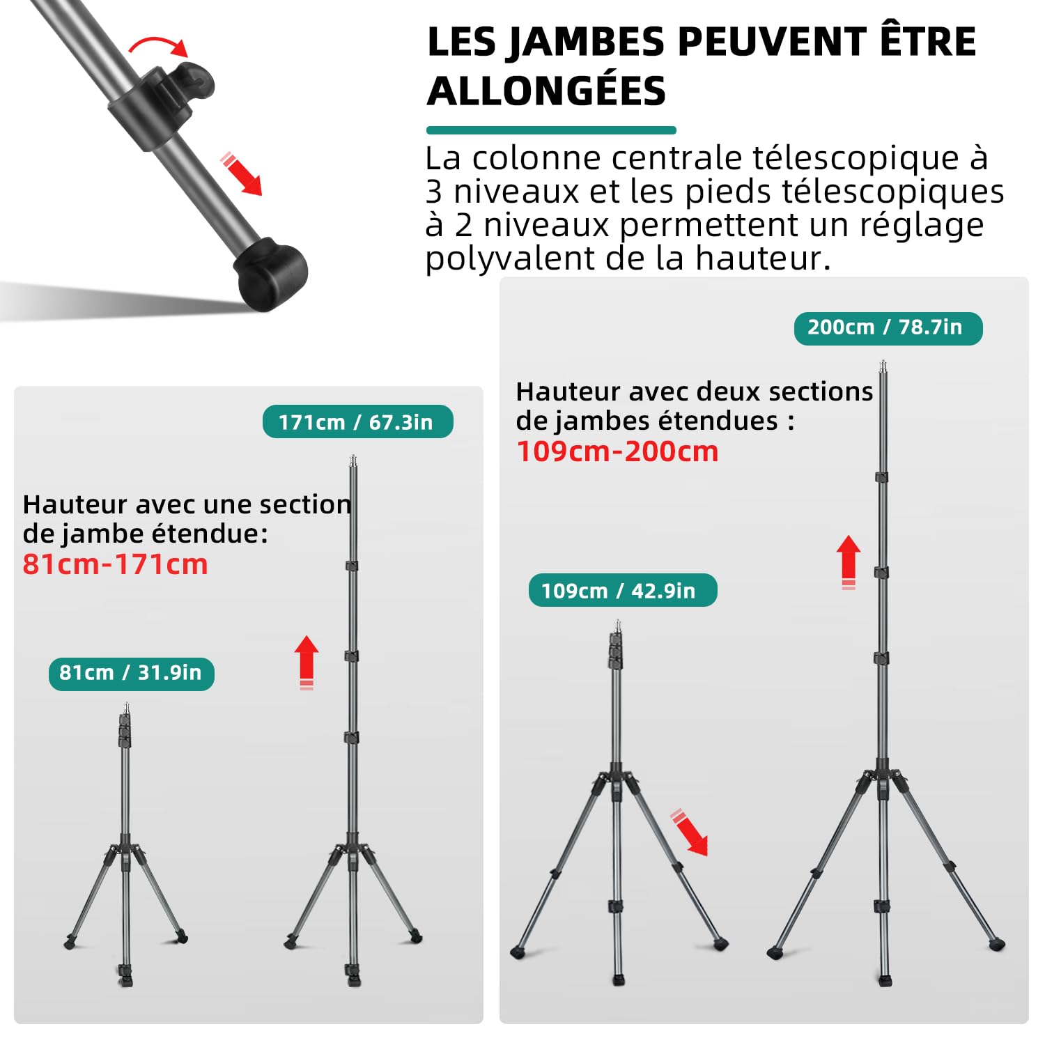 S202 200cm Trépied de Lampe en Aluminium, Trépied Pliable et Portable, Support de Lampe de Studio Portable Réversible Vis 1/4" pour Studio, Lampes d'éclairage, Photographie Extérieure, Flash