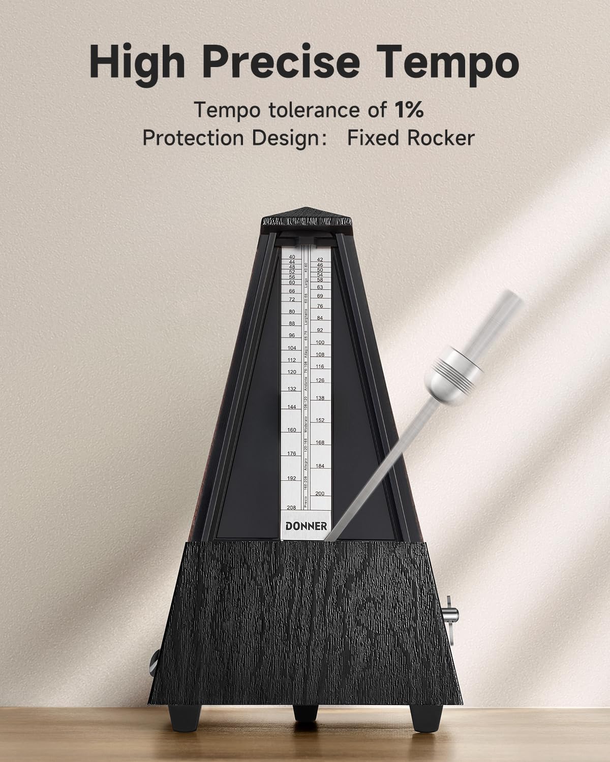Donner Mechanical Metronome for Piano Guitar Drum Violin Saxophone Musician, Track Beat and Tempo, Loud Sound, Steel Movement, DPM-1, Black
