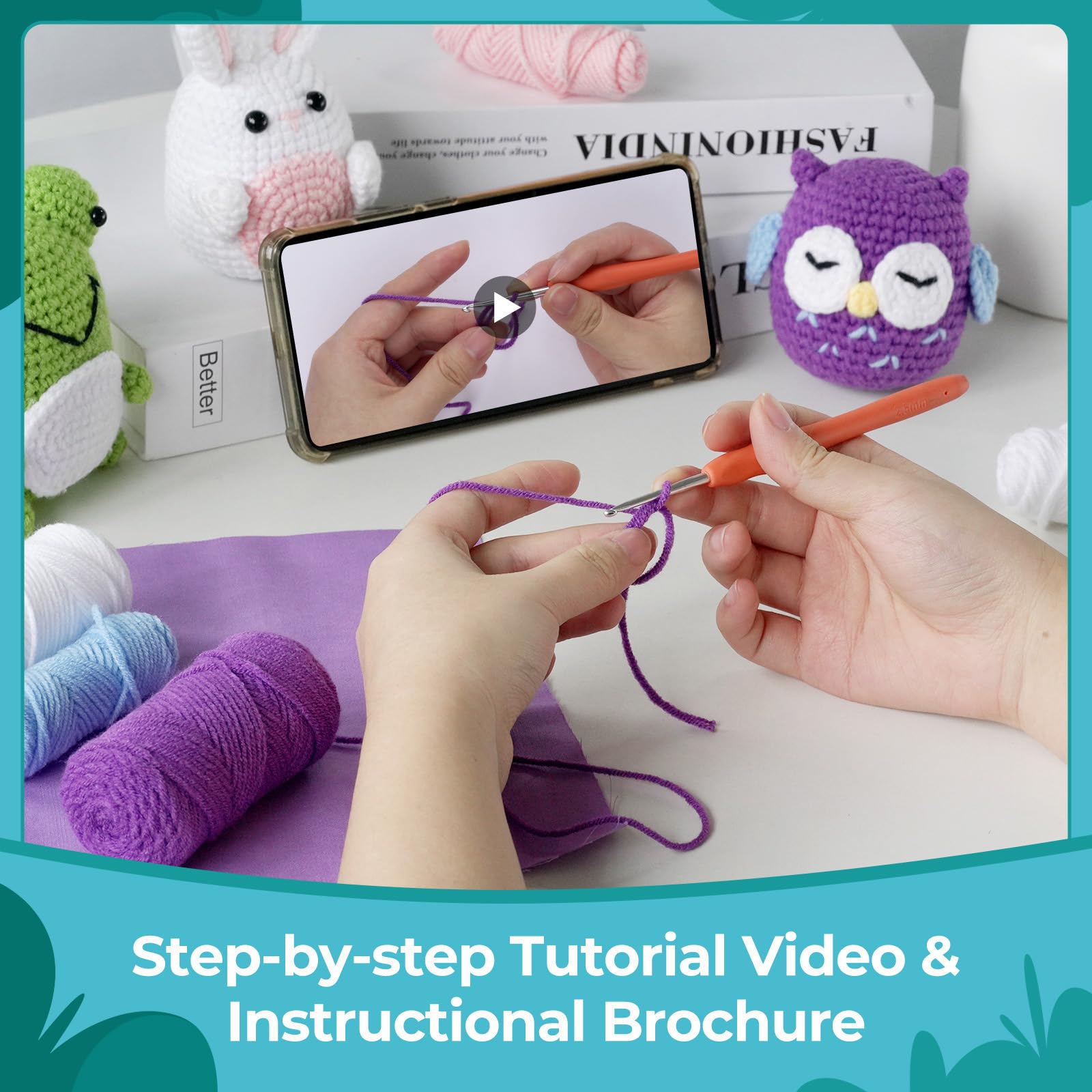 RoseFlower Kit uncinetto principianti, Crochet kit per principianti all'uncinetto con tutorial video passo passo, uncinetto set di animali fai da te per bambini e adulti, Regali per Chi fa Uncinetto