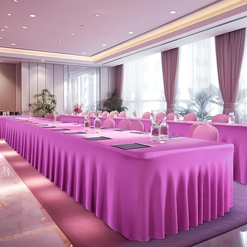 Miniatura 6 de Paquete de 2 manteles de color rosa intenso para mesas rectangulares de 6 pies, fundas de mesa de una pieza de elastano elástico resistente a las