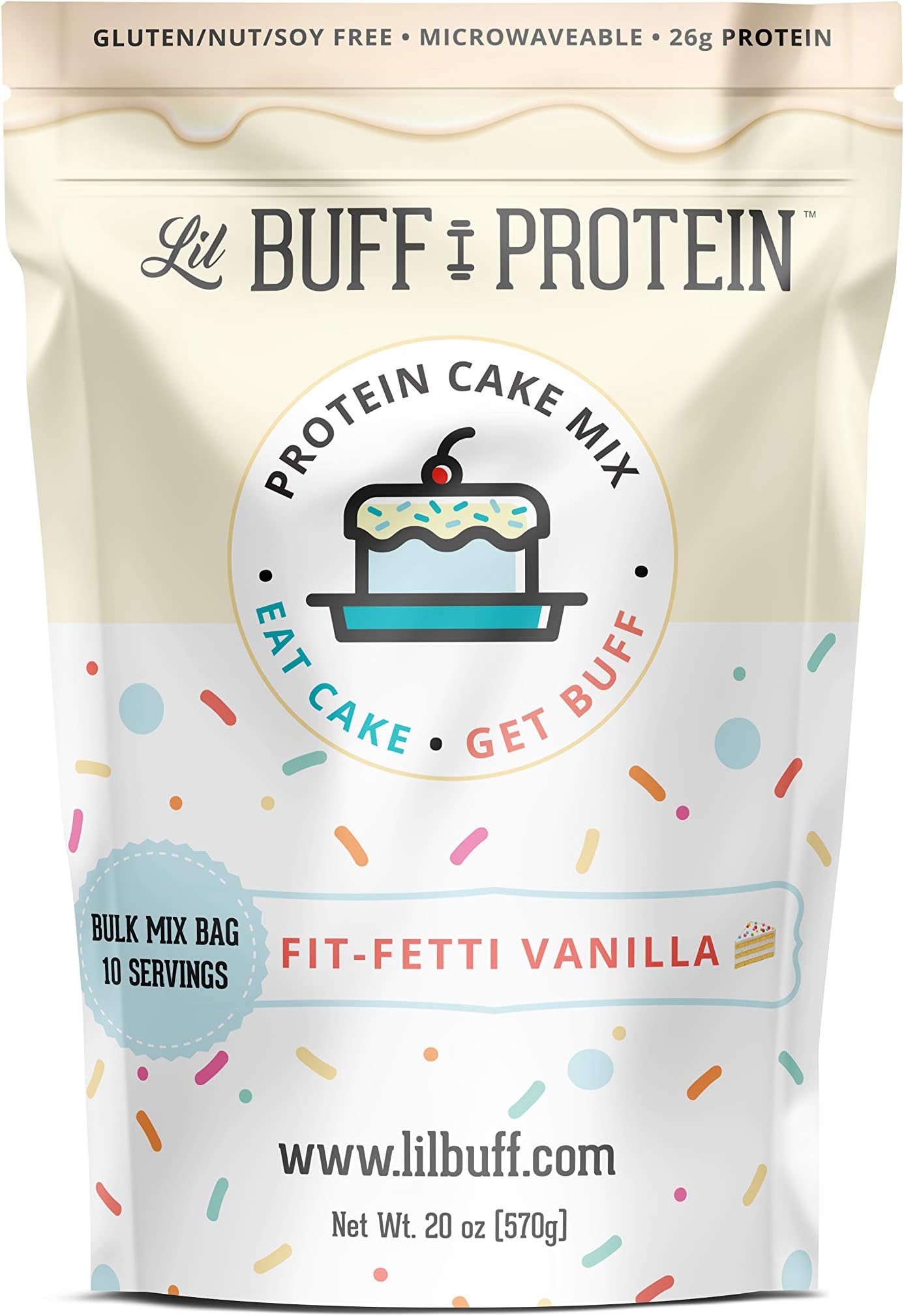 Lil Buff Protein, High Protein Cake Mix, Gluten Free, Microwaveable & 26g of Protein, High Protein Snack, Protein Waffles, Protein Donuts (FIT-FETTI, 10 Serving)