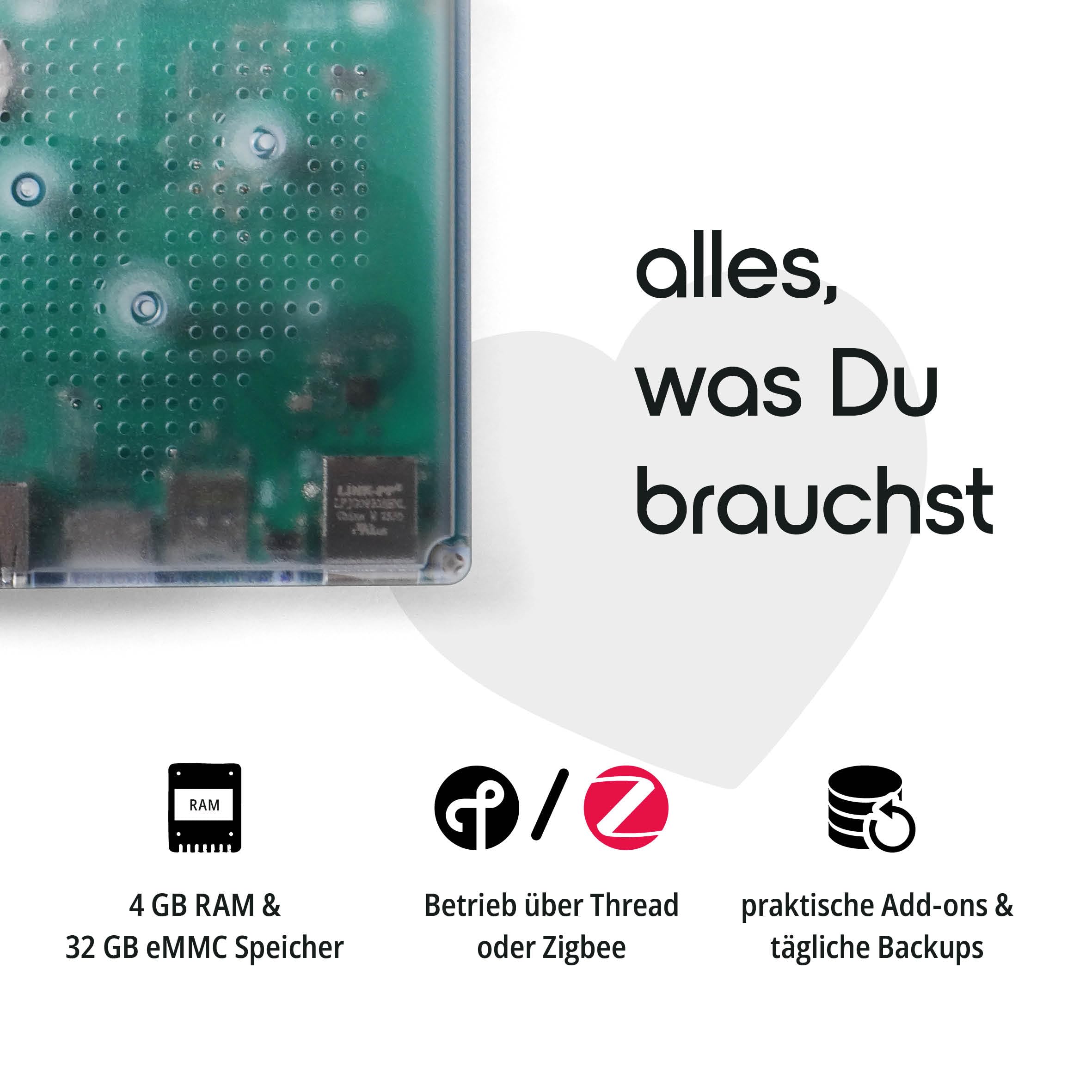 Home Assistant Green Plug & Play Set vorkonfiguriert mit USB Antenne Thread Matter 4 GB RAM 32 GB Speicher Gigabit LAN 2× USB Zigbee