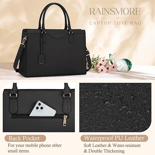 Miniatura 7 de Bolsa para laptop para mujer, 15.6 pulgadas, impermeable, de piel, bolsa de mano para computadora, negocios, oficina, trabajo, maletín de gran