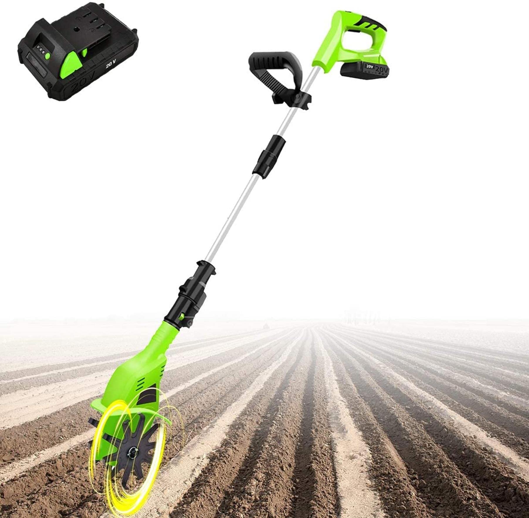 Motocoltivatore Elettrico da Giardino, motozappa da 20 V Senza Fili, diserbatrice/coltivatore, profondità di Lavoro 25 cm, motozappa da Giardino (con Batteria da 4,0 Ah e Caricabatterie)