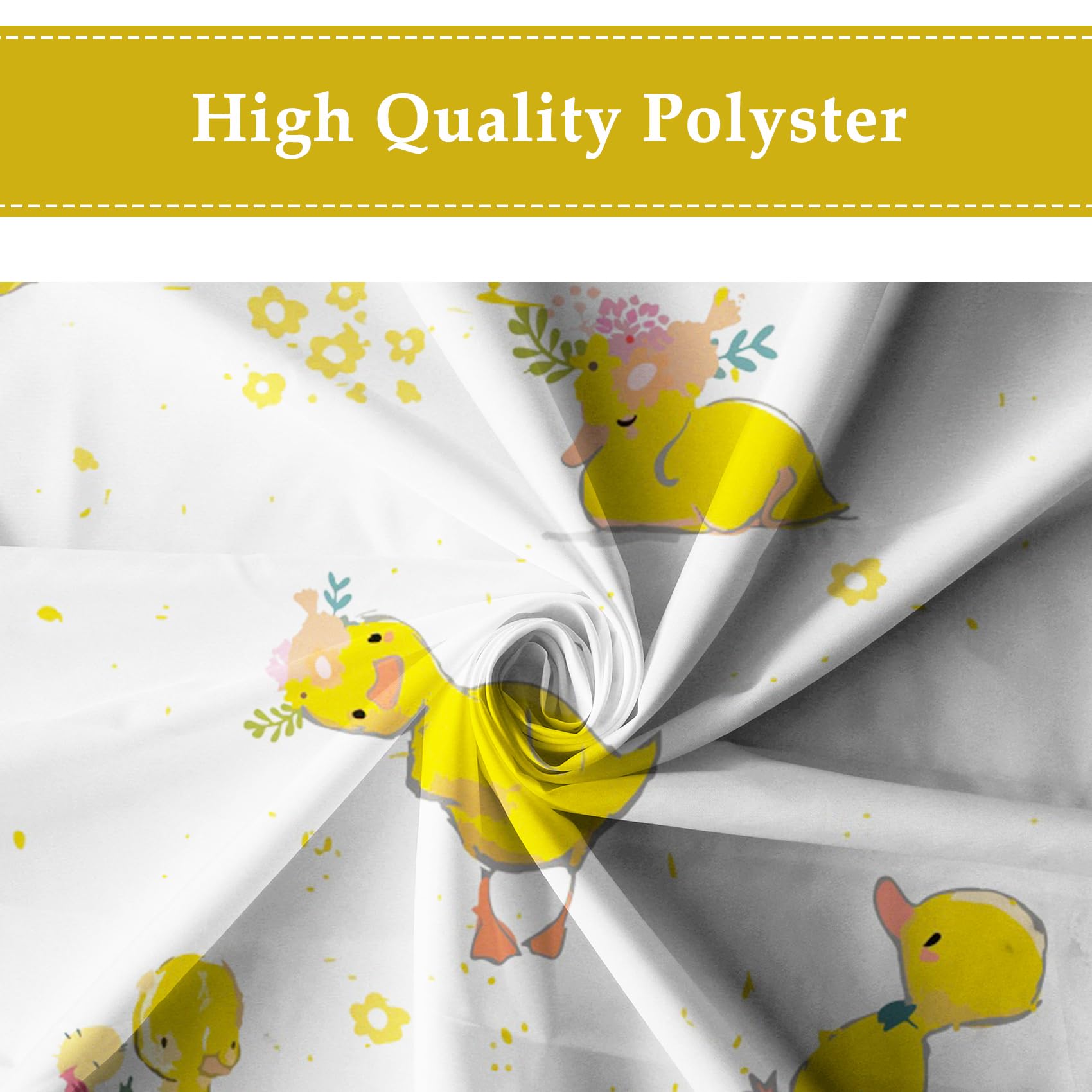 Giallo Anatra Tenda da Doccia con Gancio, Cartone Animato Carino Animale Anatra Pet Bagno Tenda Divertente Animale Giallo Fiore Bagno Tenda Impermeabile Vasca da Bagno Tenda 180x200cm